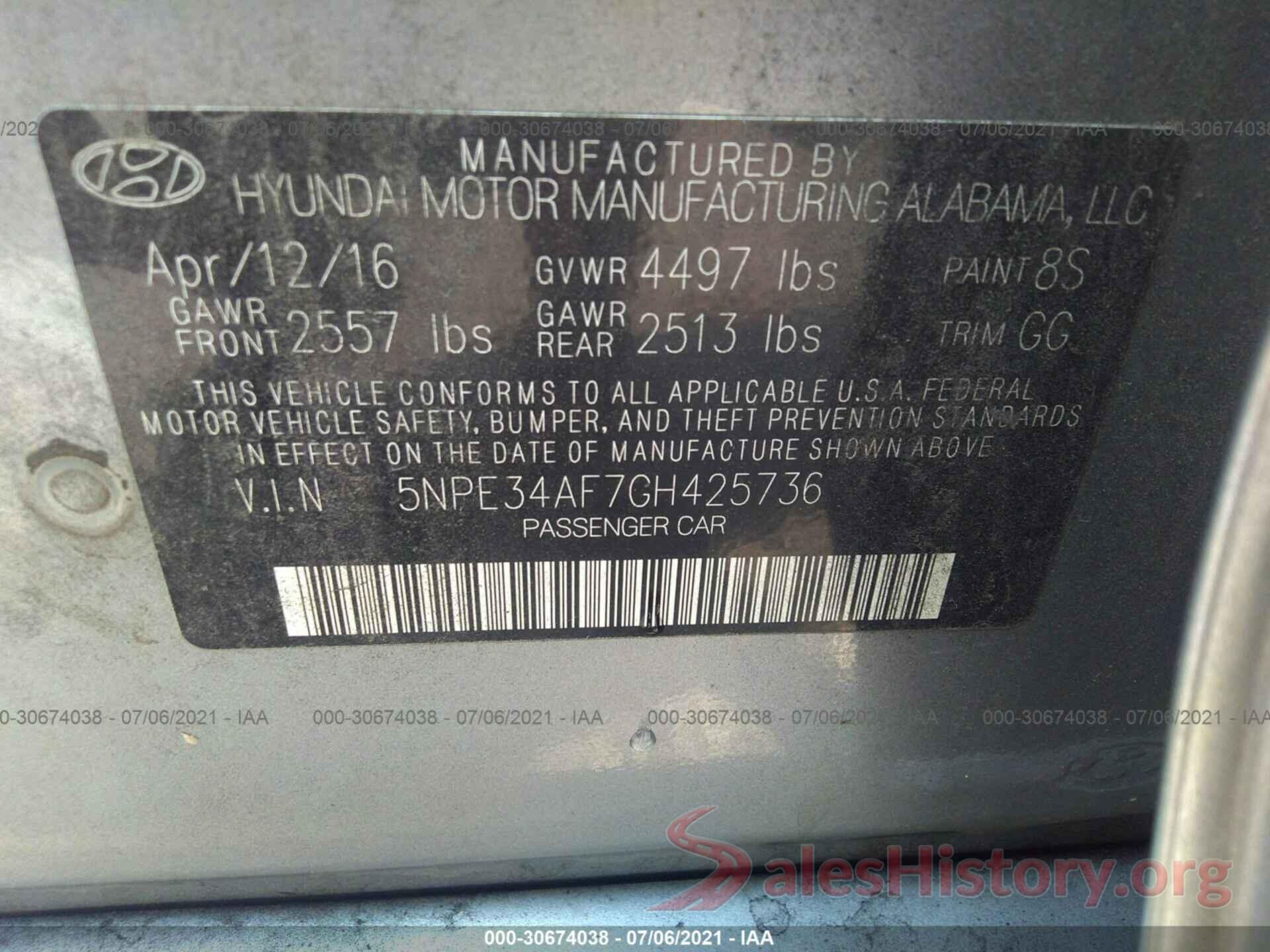 5NPE34AF7GH425736 2016 HYUNDAI SONATA