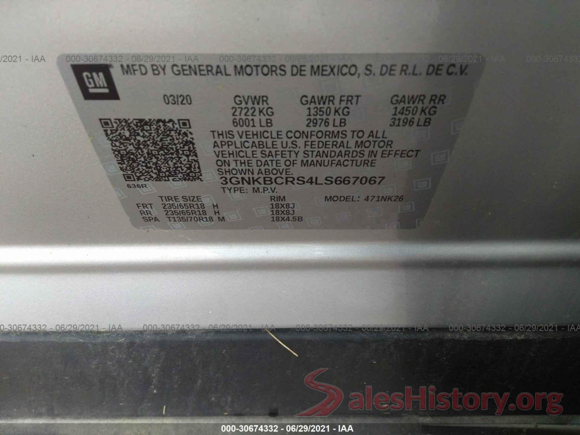 3GNKBCRS4LS667067 2020 CHEVROLET BLAZER