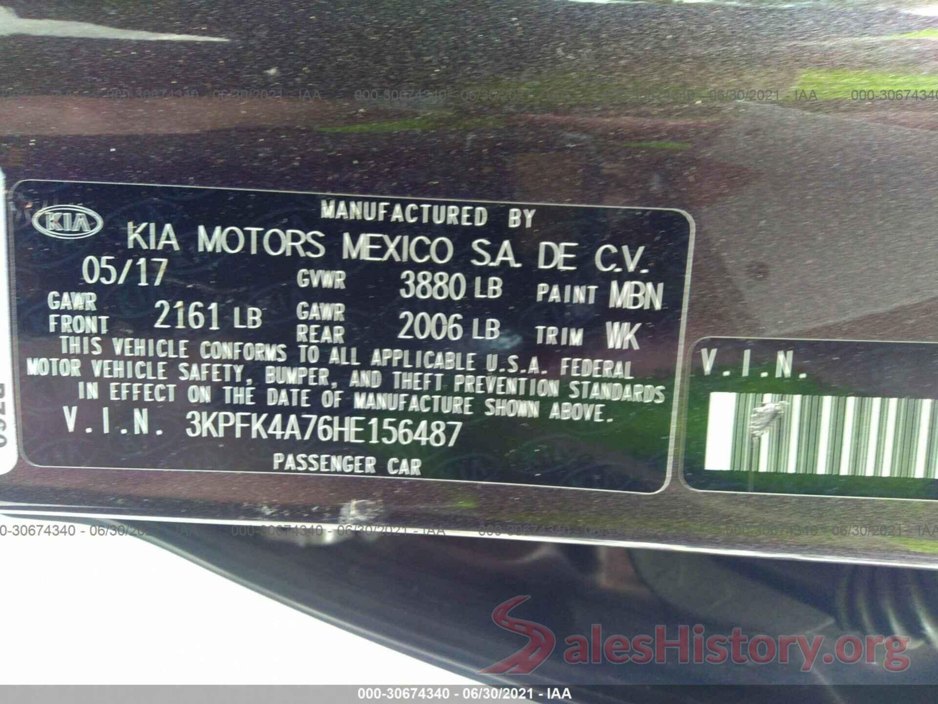 3KPFK4A76HE156487 2017 KIA FORTE