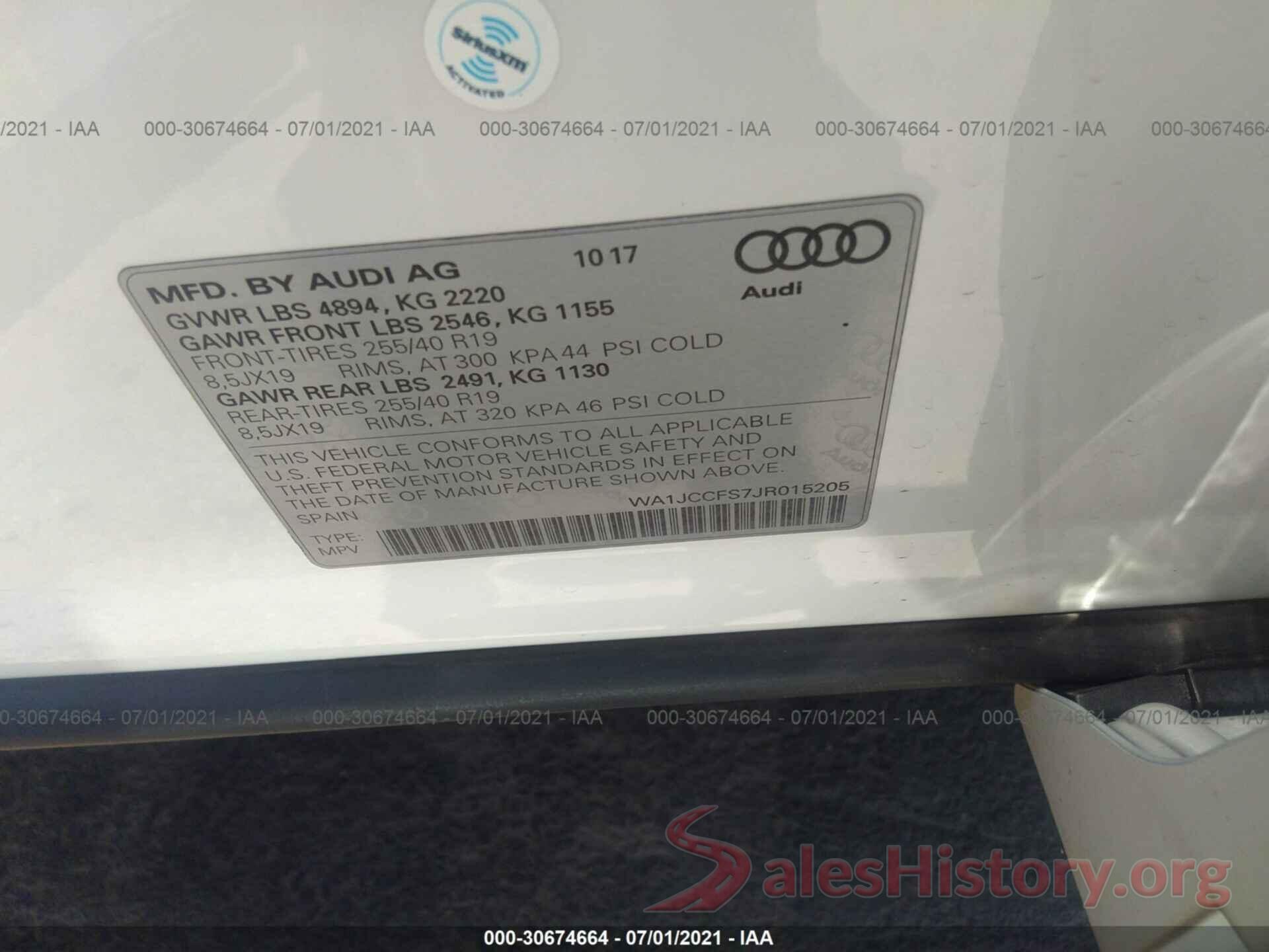 WA1JCCFS7JR015205 2018 AUDI Q3