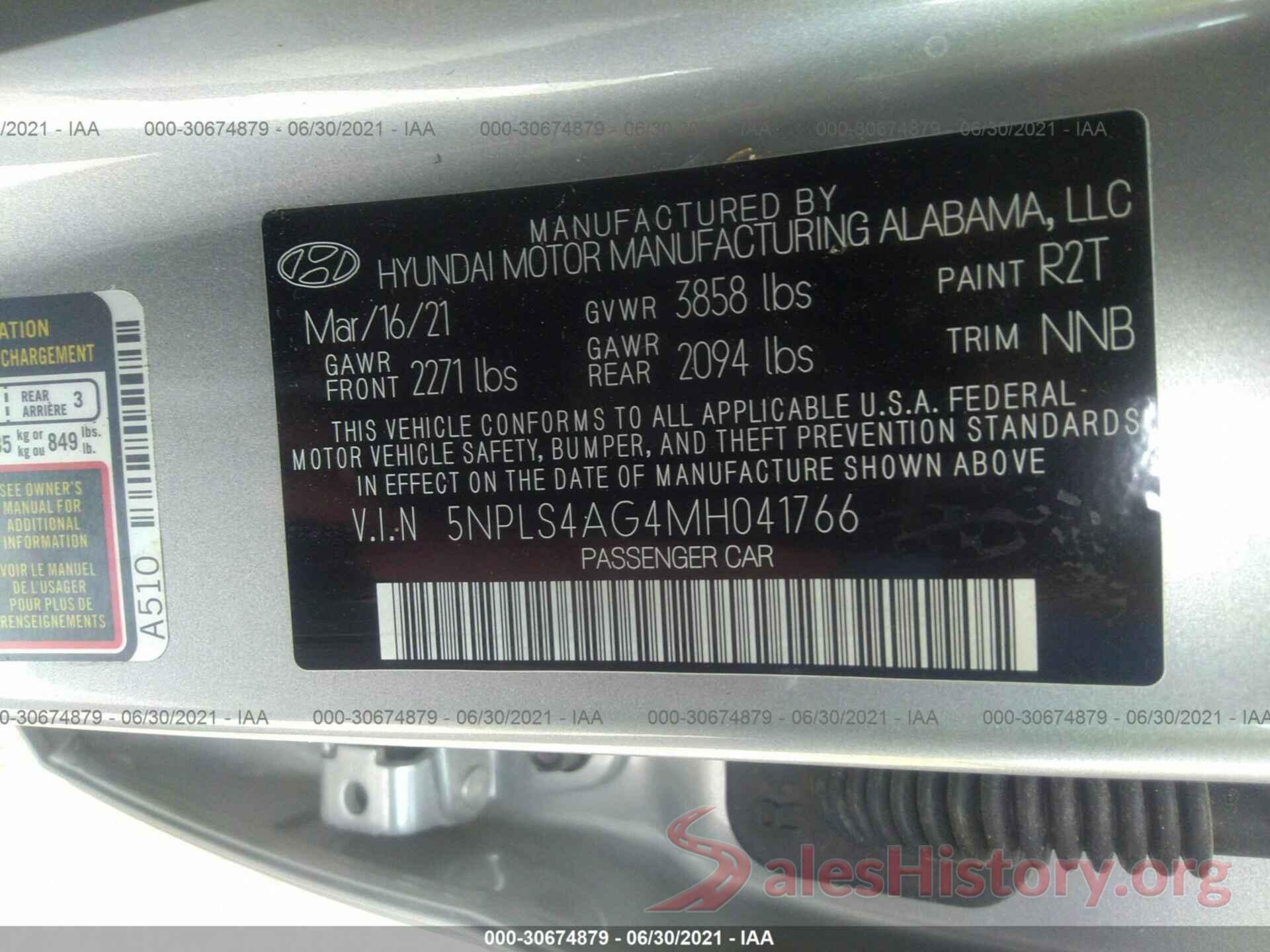 5NPLS4AG4MH041766 2021 HYUNDAI ELANTRA