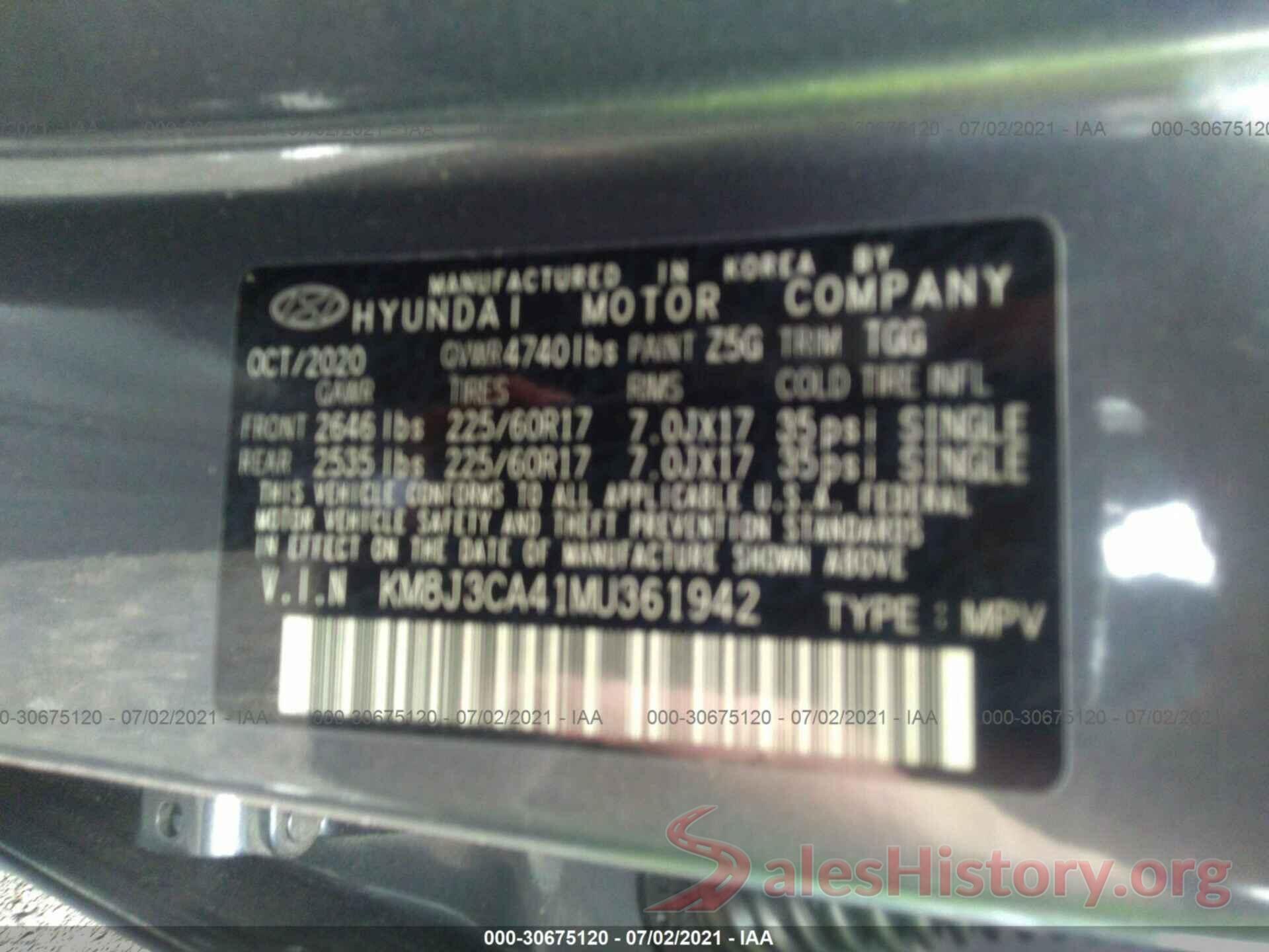 KM8J3CA41MU361942 2021 HYUNDAI TUCSON