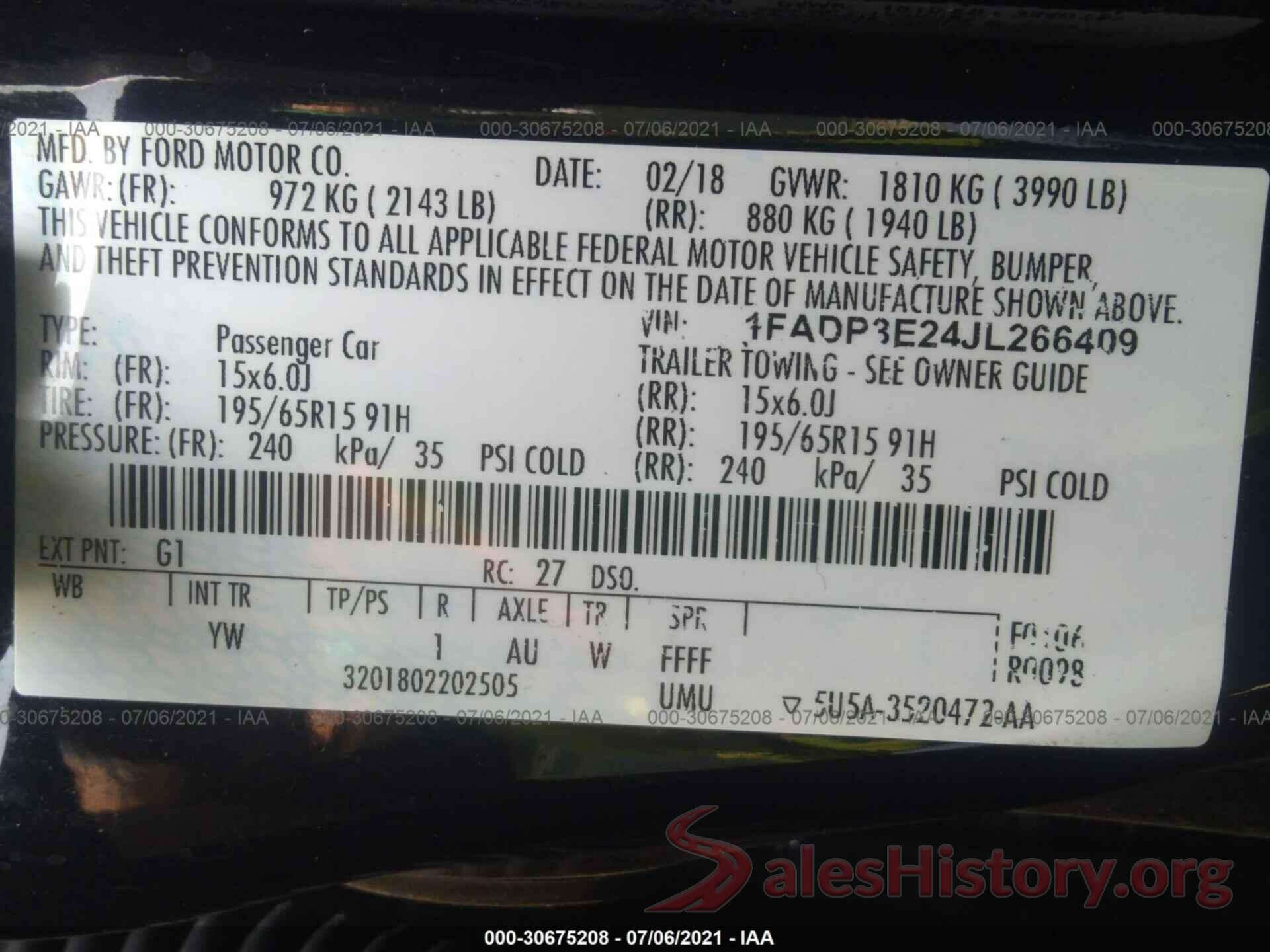 1FADP3E24JL266409 2018 FORD FOCUS