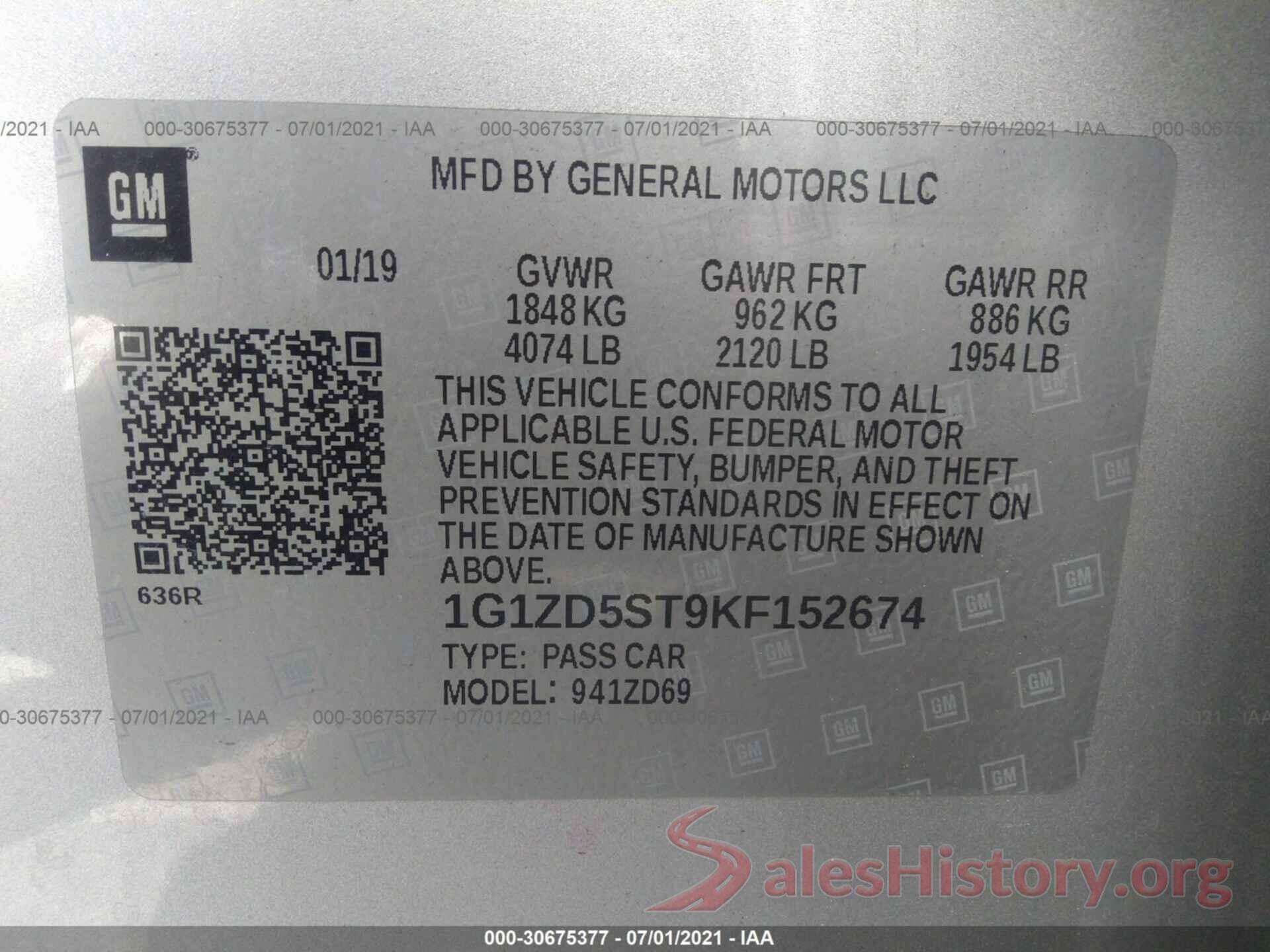 1G1ZD5ST9KF152674 2019 CHEVROLET MALIBU