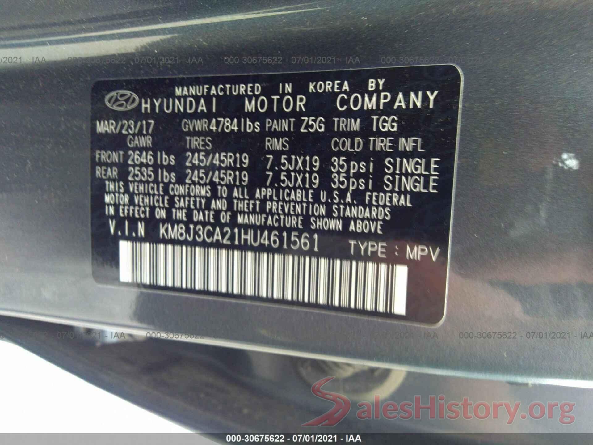 KM8J3CA21HU461561 2017 HYUNDAI TUCSON