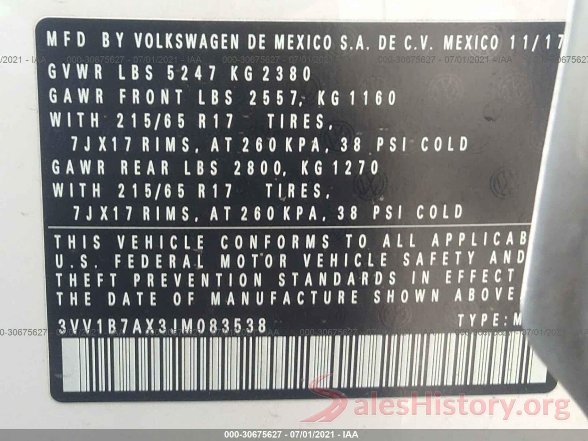 3VV1B7AX3JM083538 2018 VOLKSWAGEN TIGUAN