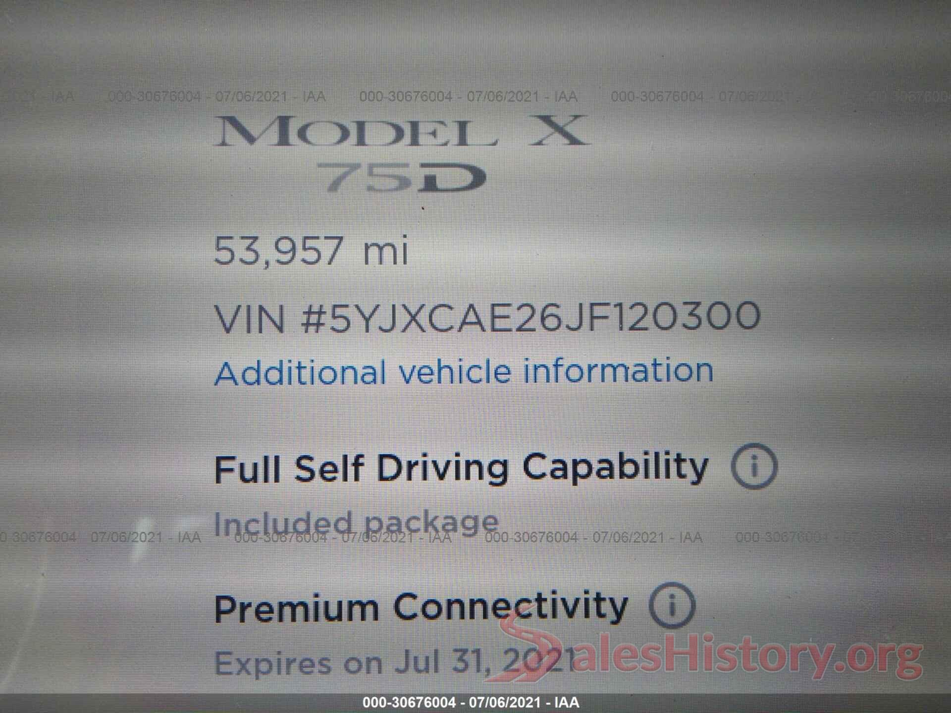 5YJXCAE26JF120300 2018 TESLA MODEL X