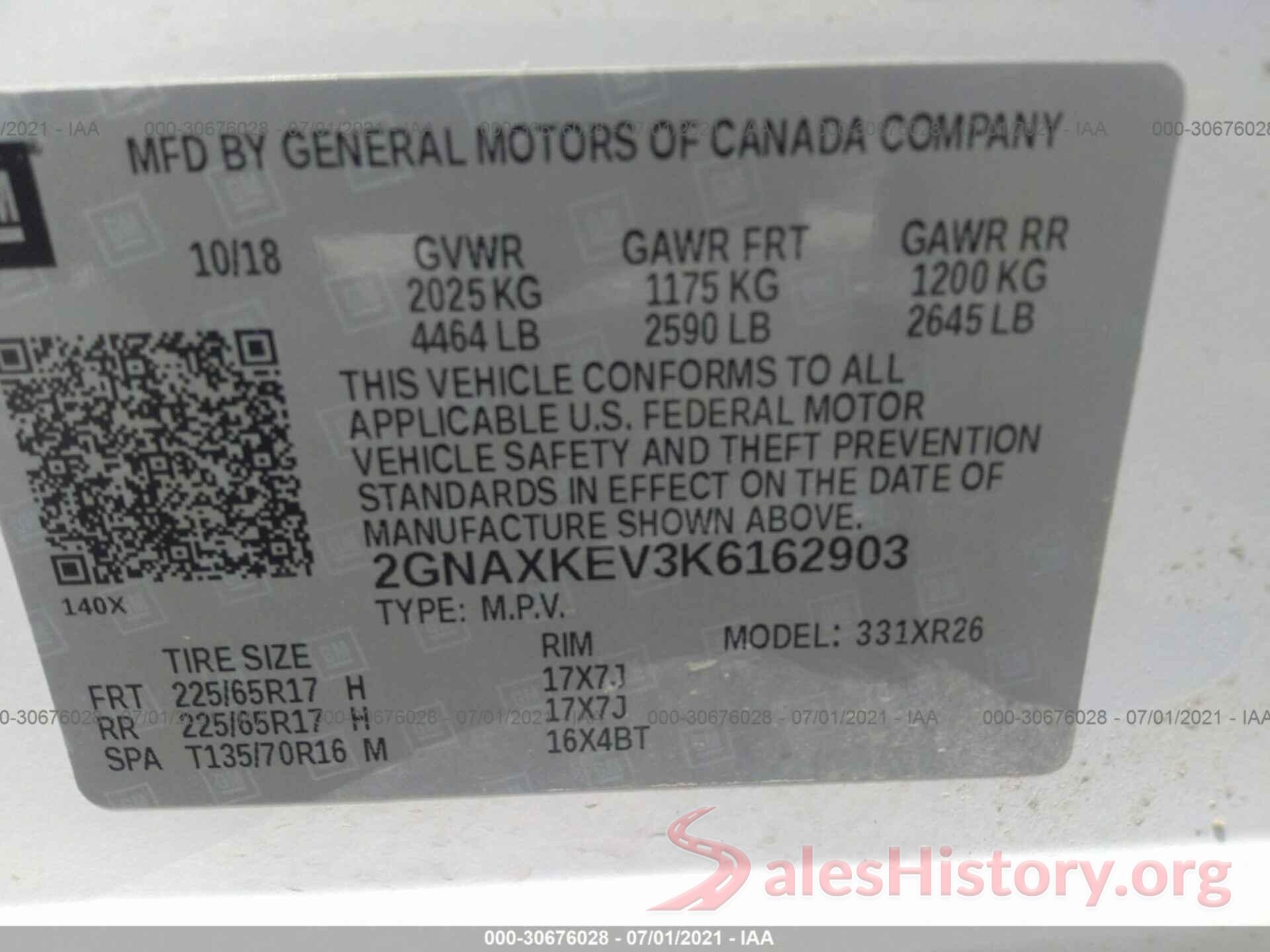 2GNAXKEV3K6162903 2019 CHEVROLET EQUINOX