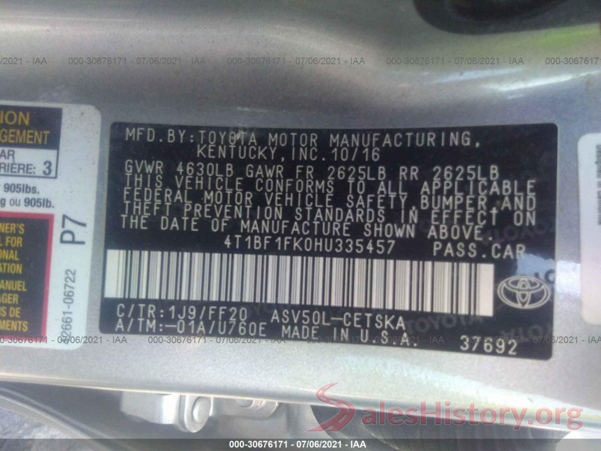 4T1BF1FK0HU335457 2017 TOYOTA CAMRY