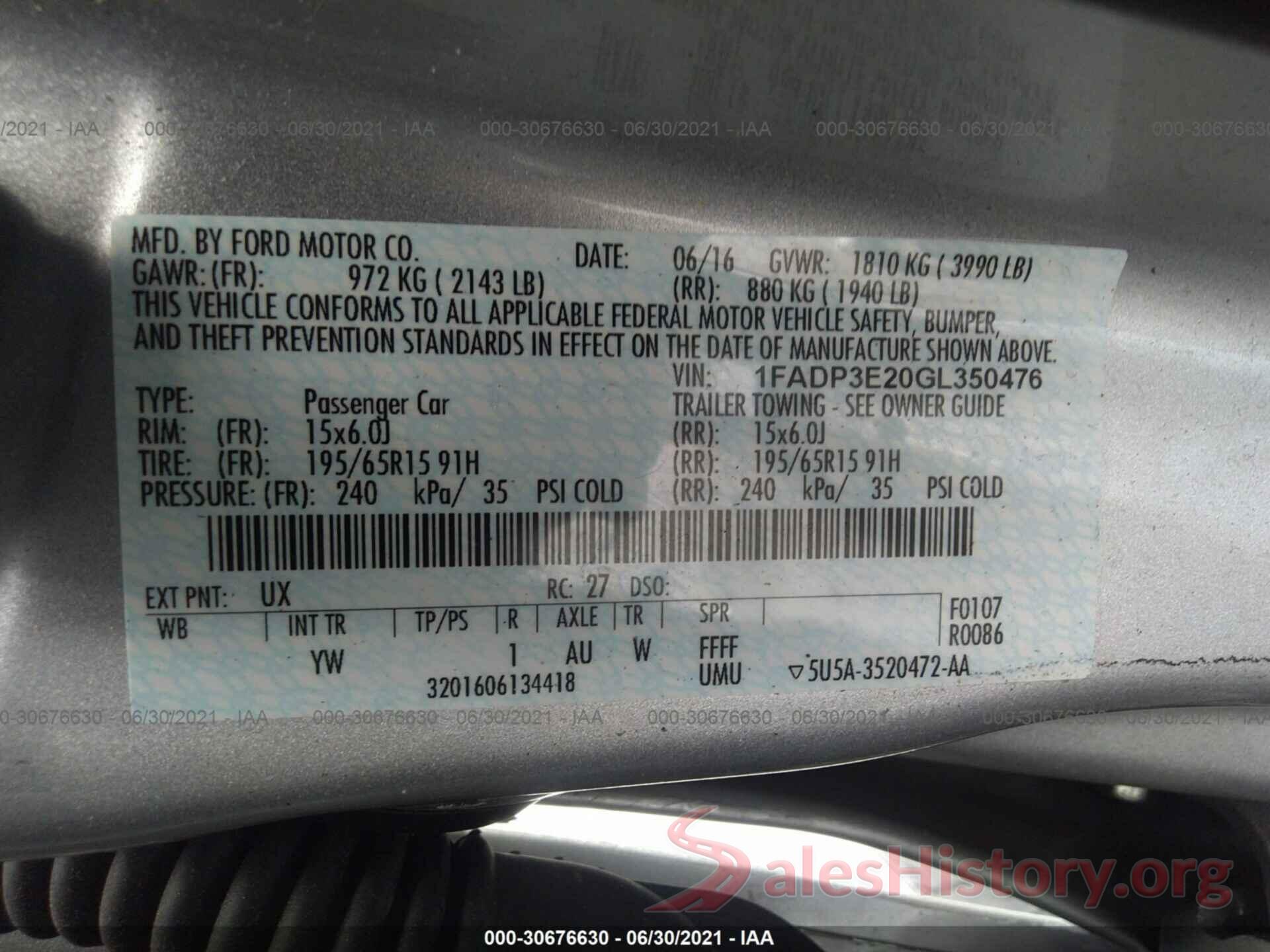 1FADP3E20GL350476 2016 FORD FOCUS