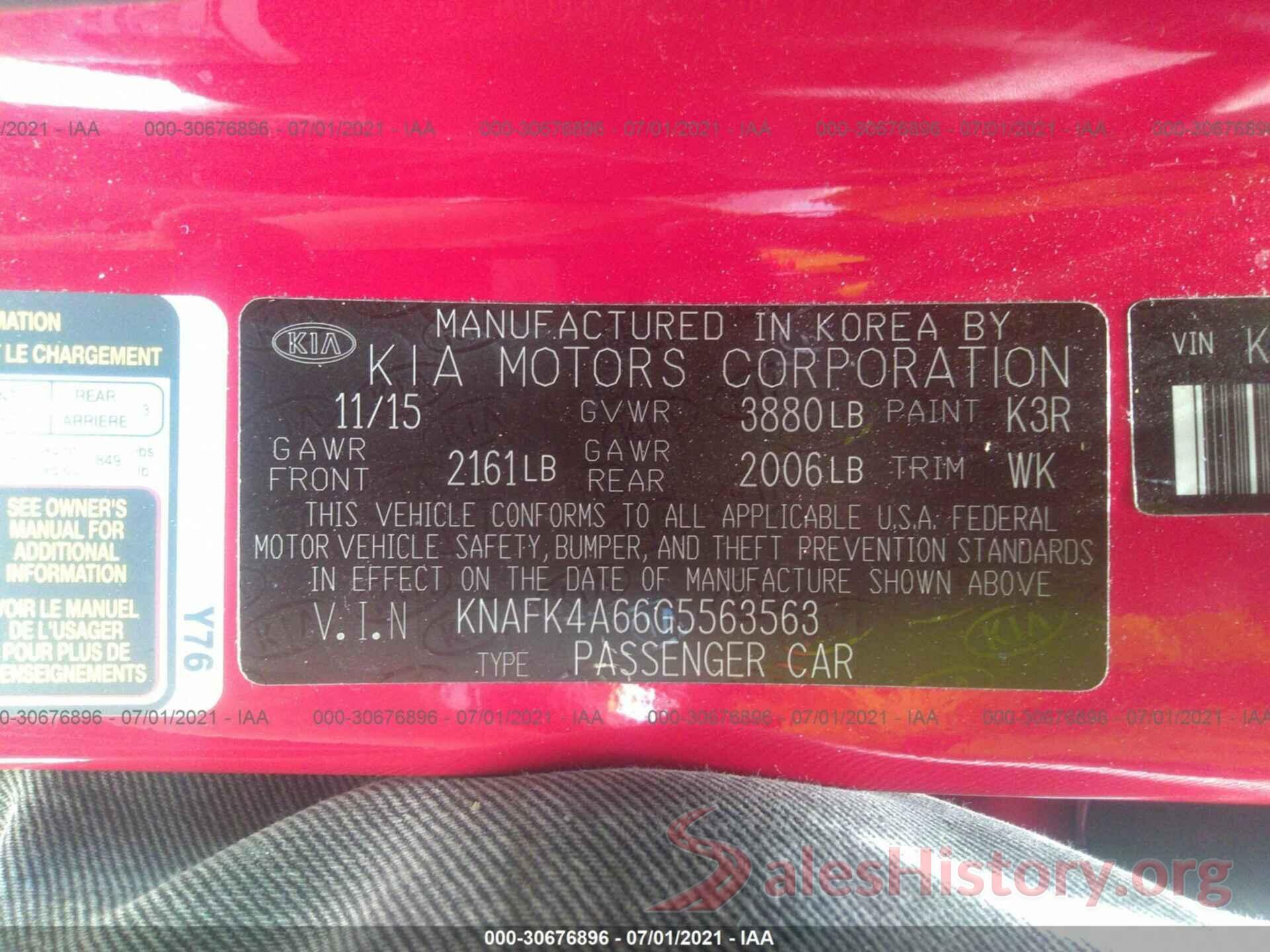 KNAFK4A66G5563563 2016 KIA FORTE