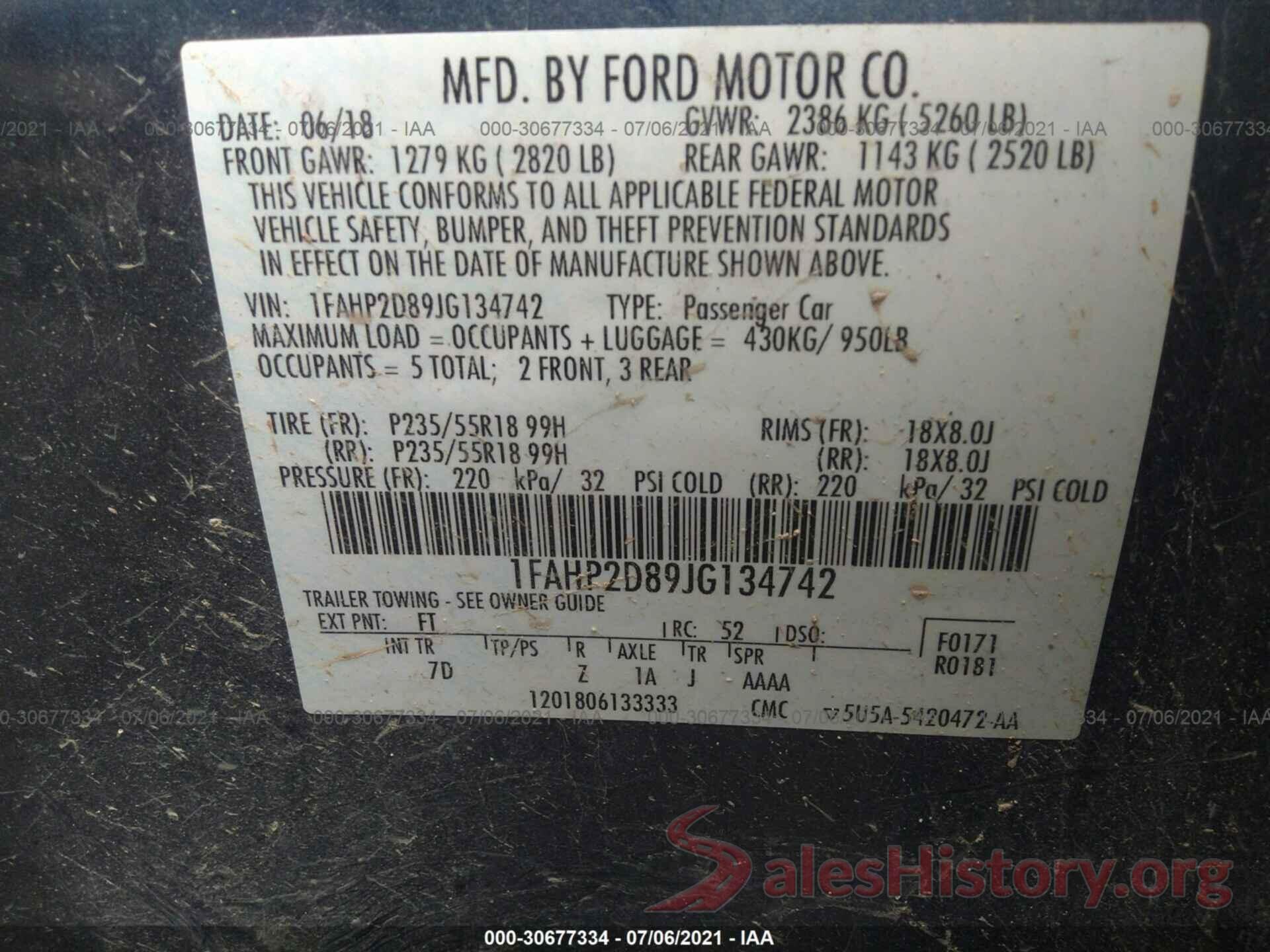 1FAHP2D89JG134742 2018 FORD TAURUS