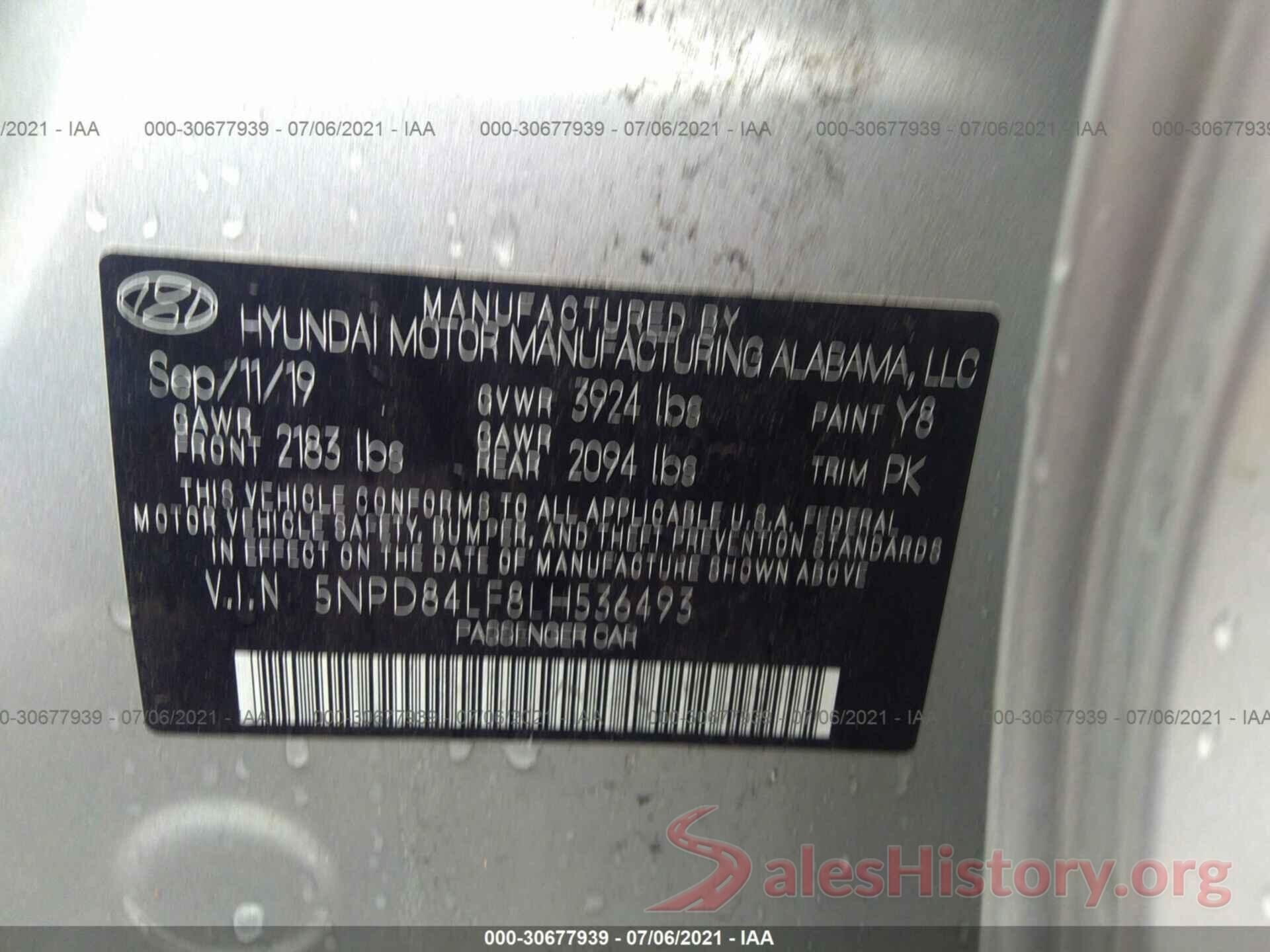 5NPD84LF8LH536493 2020 HYUNDAI ELANTRA