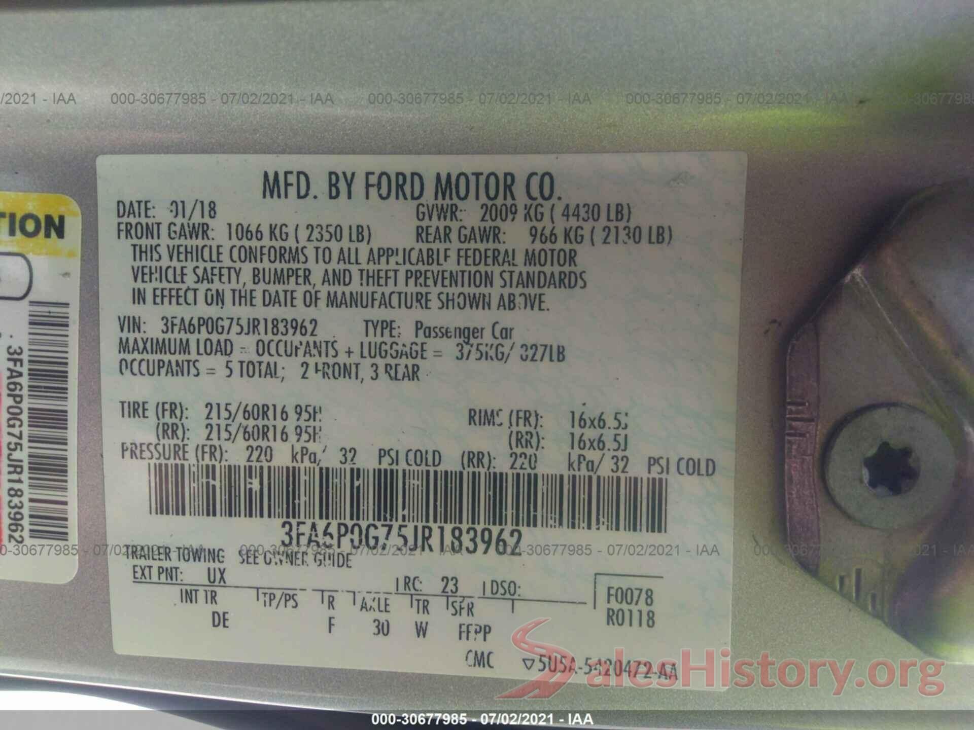 3FA6P0G75JR183962 2018 FORD FUSION