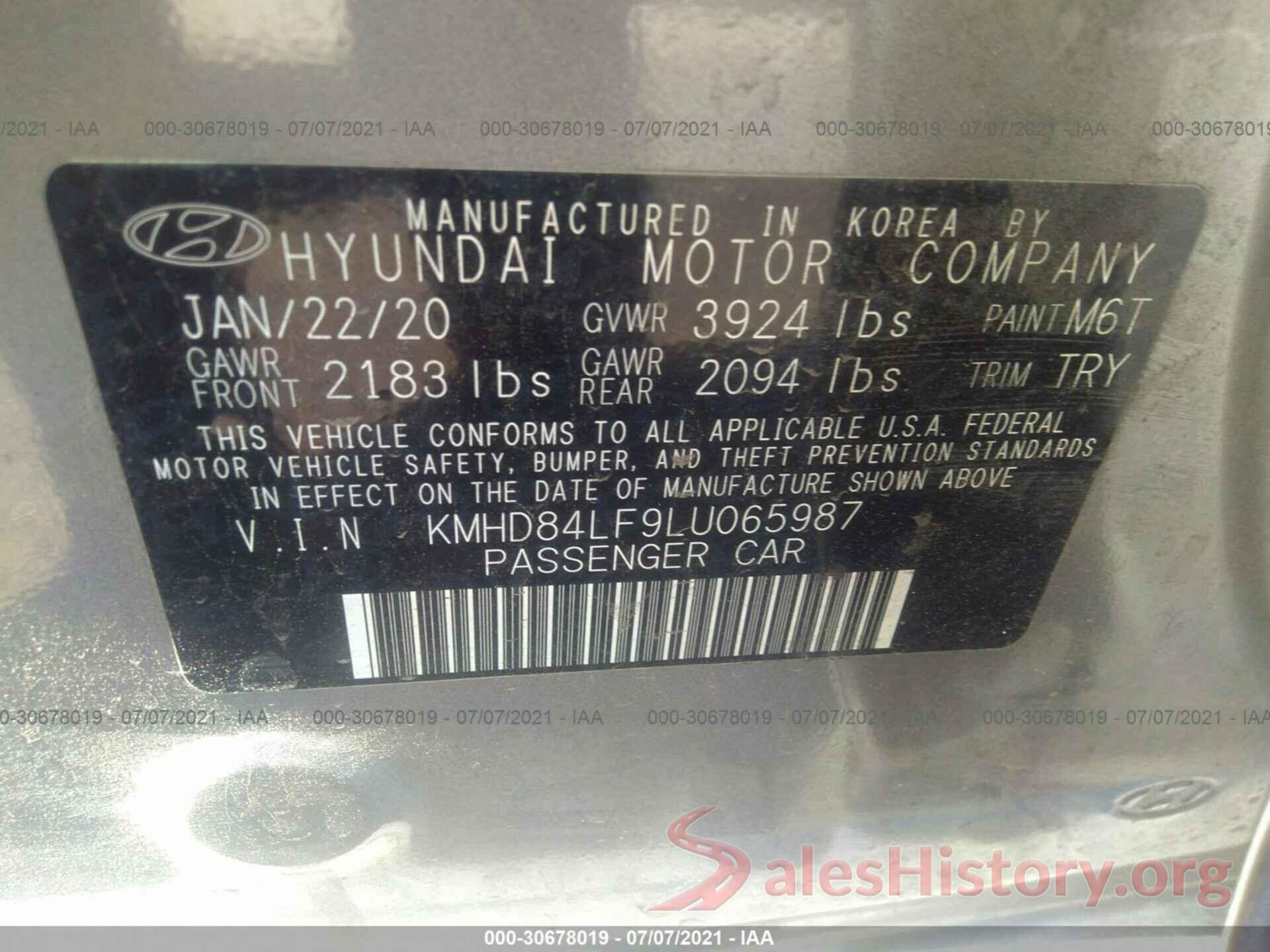 KMHD84LF9LU065987 2020 HYUNDAI ELANTRA