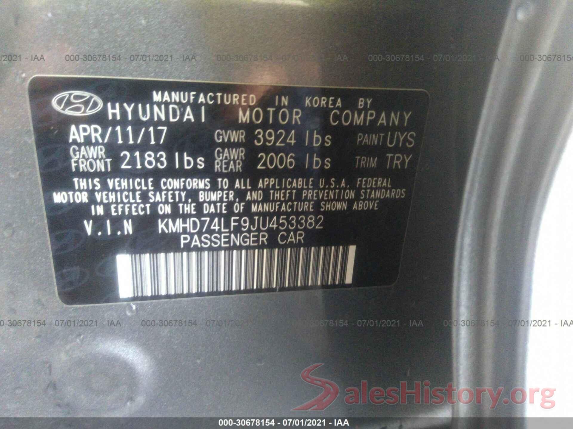 KMHD74LF9JU453382 2018 HYUNDAI ELANTRA