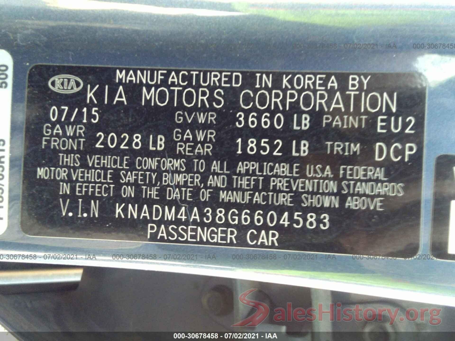 KNADM4A38G6604583 2016 KIA RIO