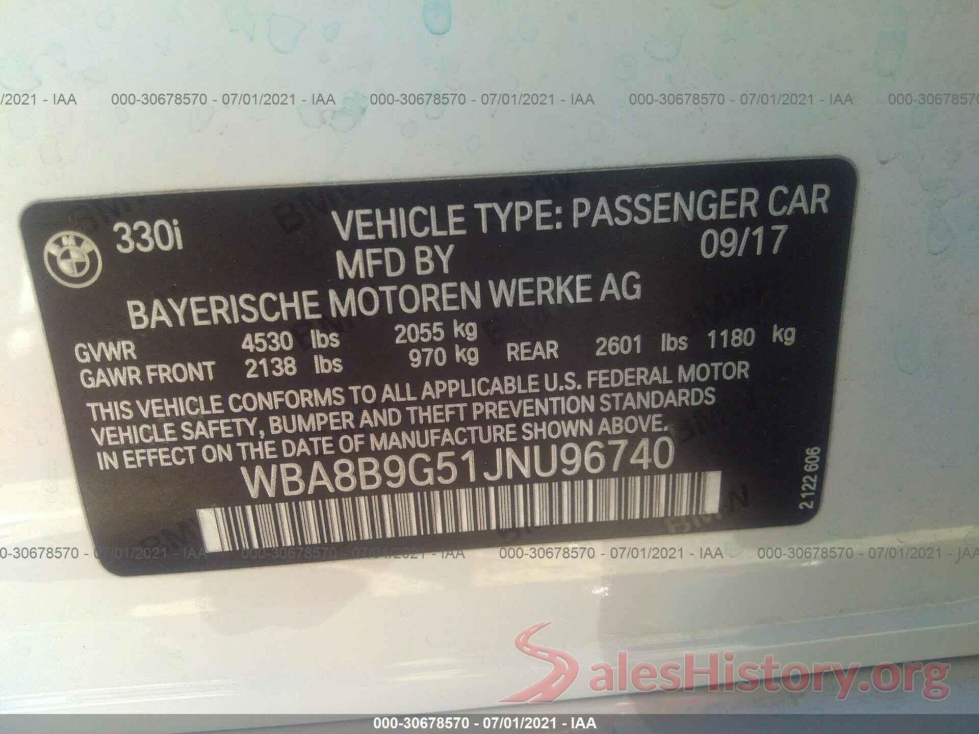 WBA8B9G51JNU96740 2018 BMW 3 SERIES