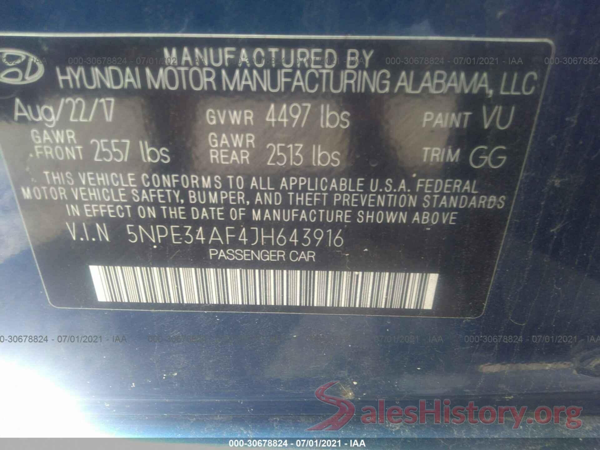 5NPE34AF4JH643916 2018 HYUNDAI SONATA