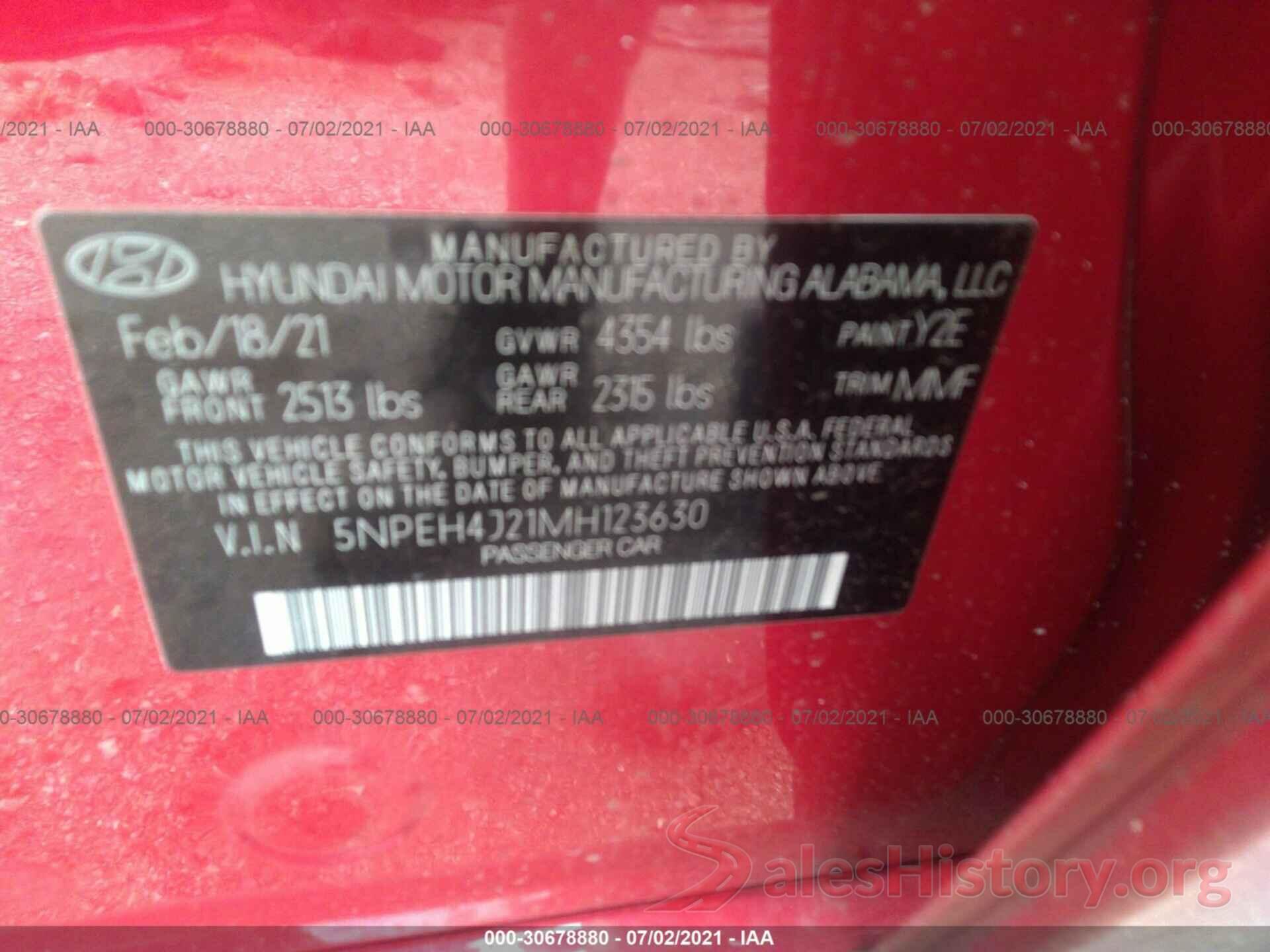 5NPEH4J21MH123630 2021 HYUNDAI SONATA