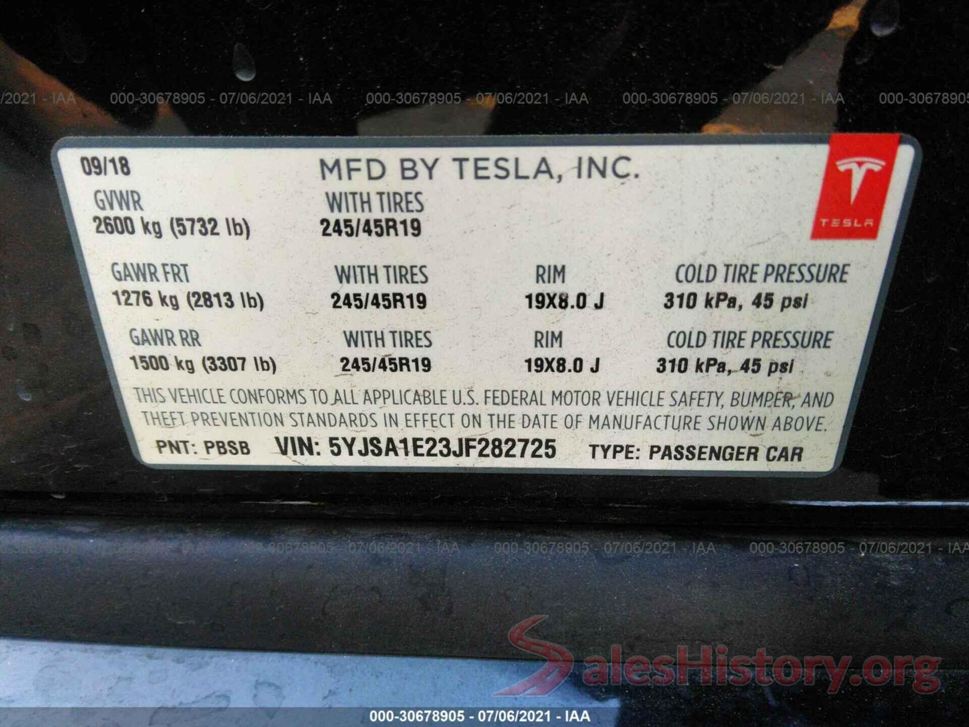 5YJSA1E23JF282725 2018 TESLA MODEL S