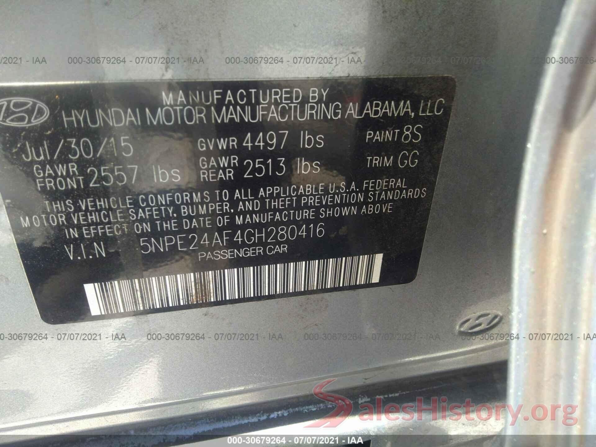 5NPE24AF4GH280416 2016 HYUNDAI SONATA