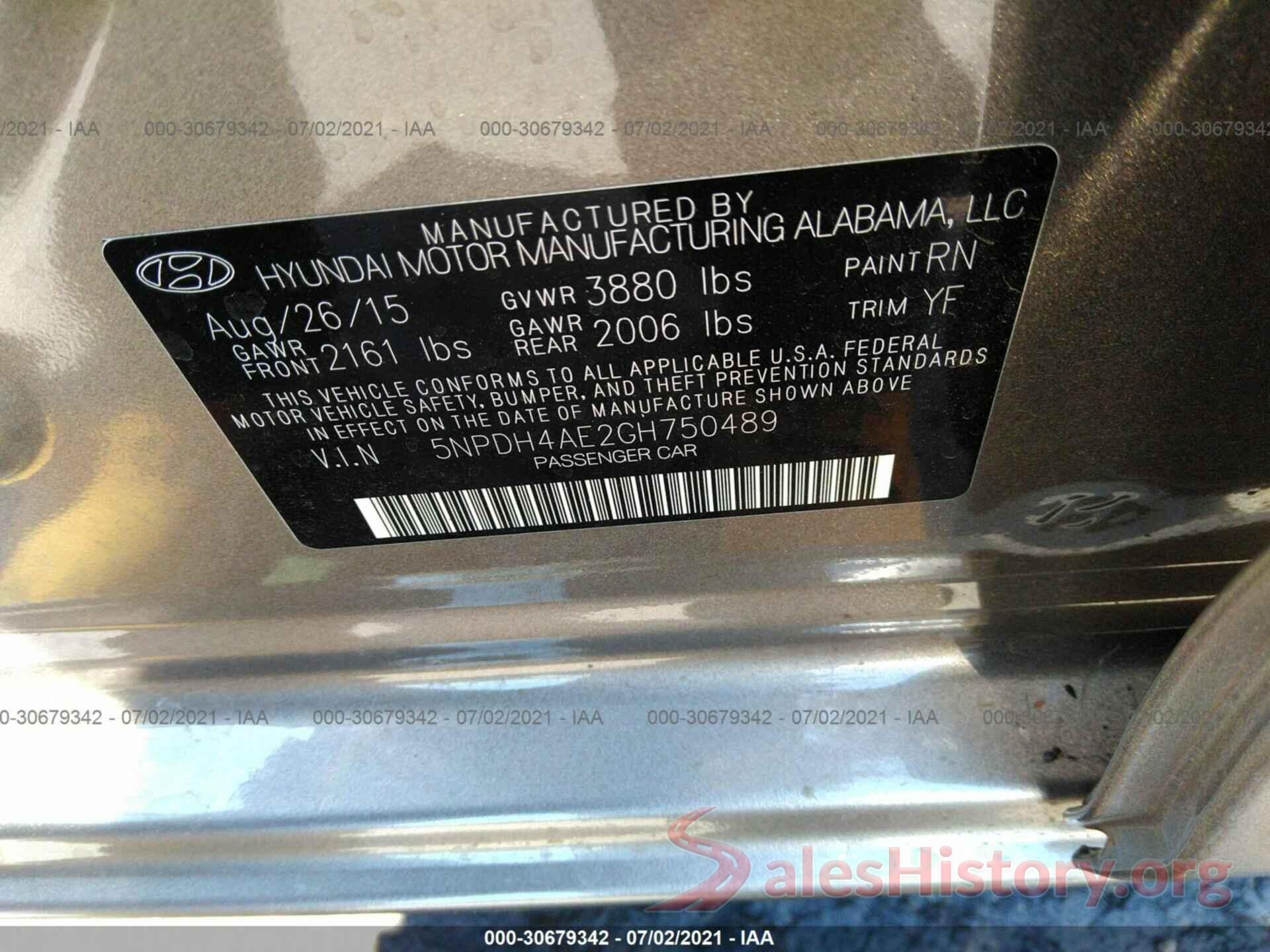 5NPDH4AE2GH750489 2016 HYUNDAI ELANTRA