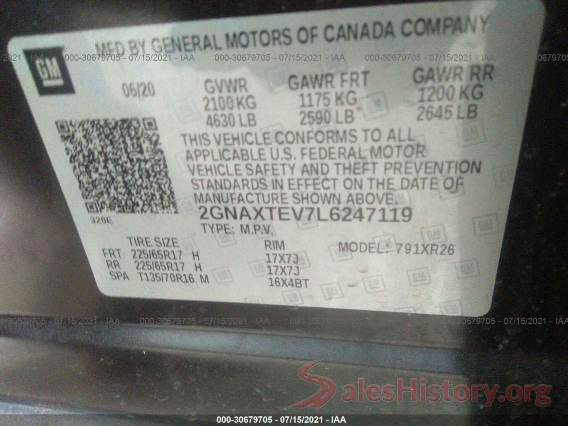 2GNAXTEV7L6247119 2020 CHEVROLET EQUINOX