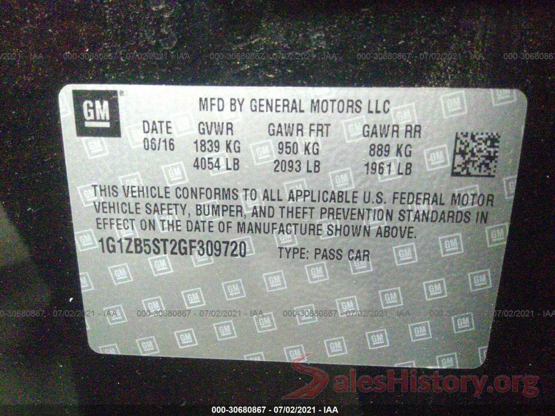 1G1ZB5ST2GF309720 2016 CHEVROLET MALIBU