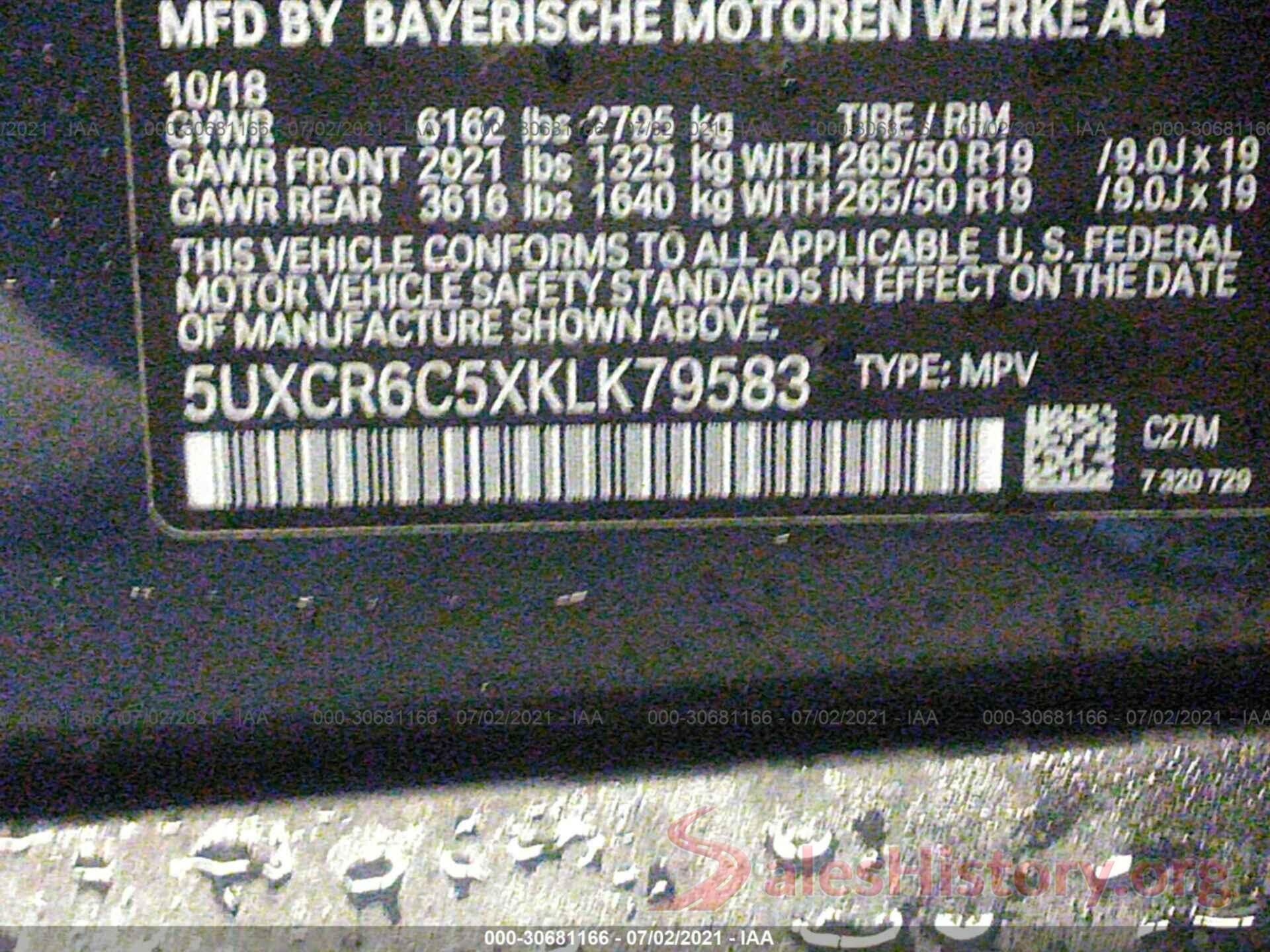 5UXCR6C5XKLK79583 2019 BMW X5