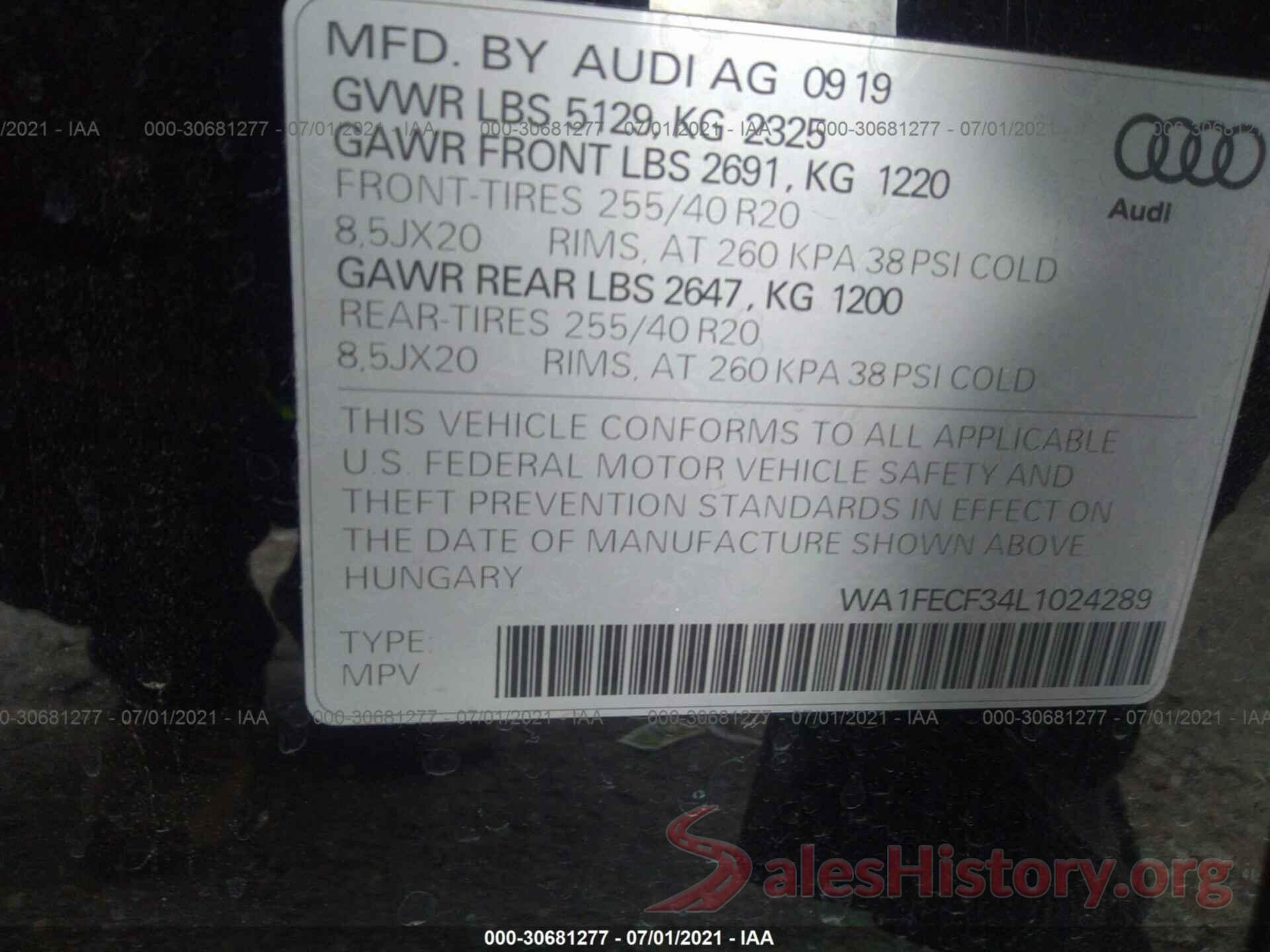 WA1FECF34L1024289 2020 AUDI Q3