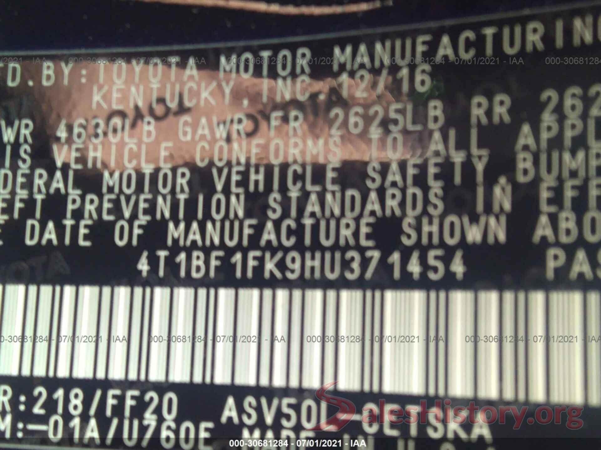 4T1BF1FK9HU371454 2017 TOYOTA CAMRY