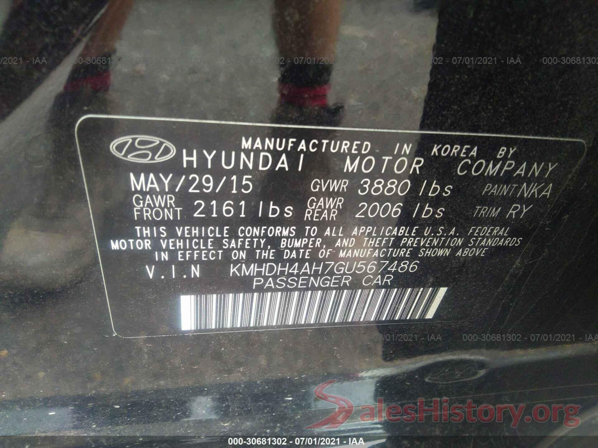 KMHDH4AH7GU567486 2016 HYUNDAI ELANTRA