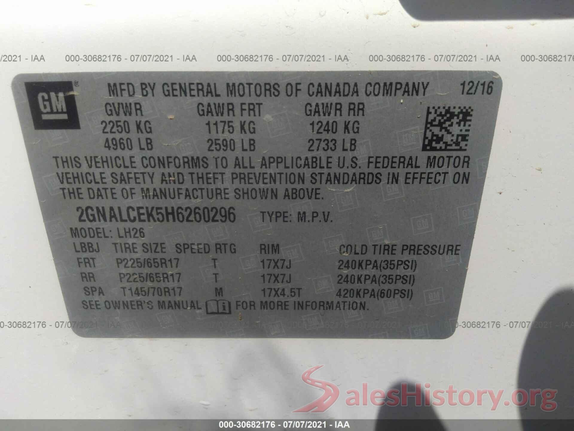 2GNALCEK5H6260296 2017 CHEVROLET EQUINOX