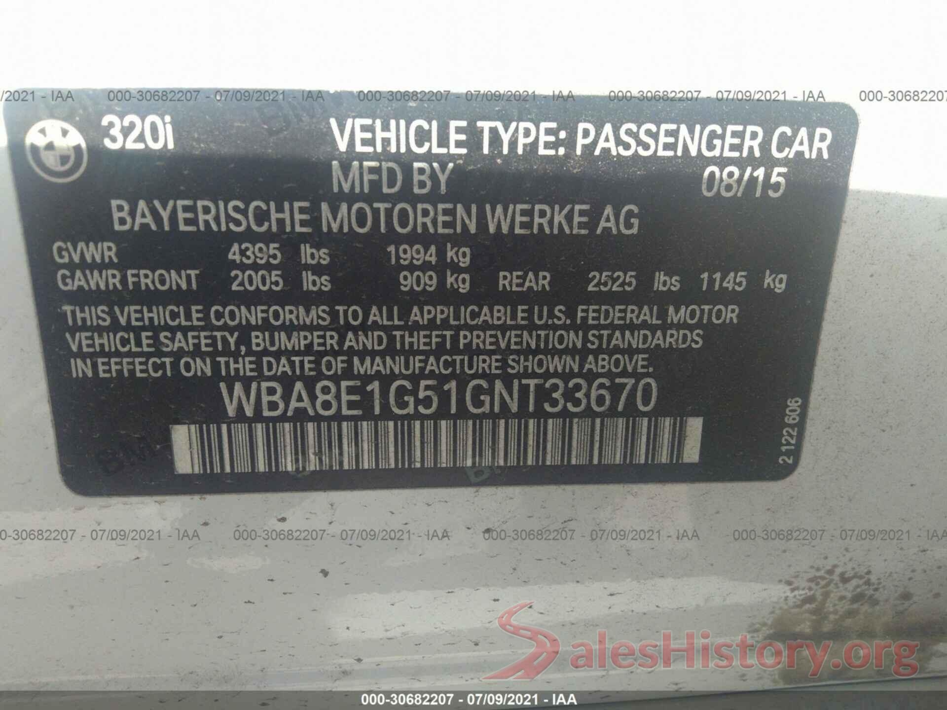 WBA8E1G51GNT33670 2016 BMW 3 SERIES