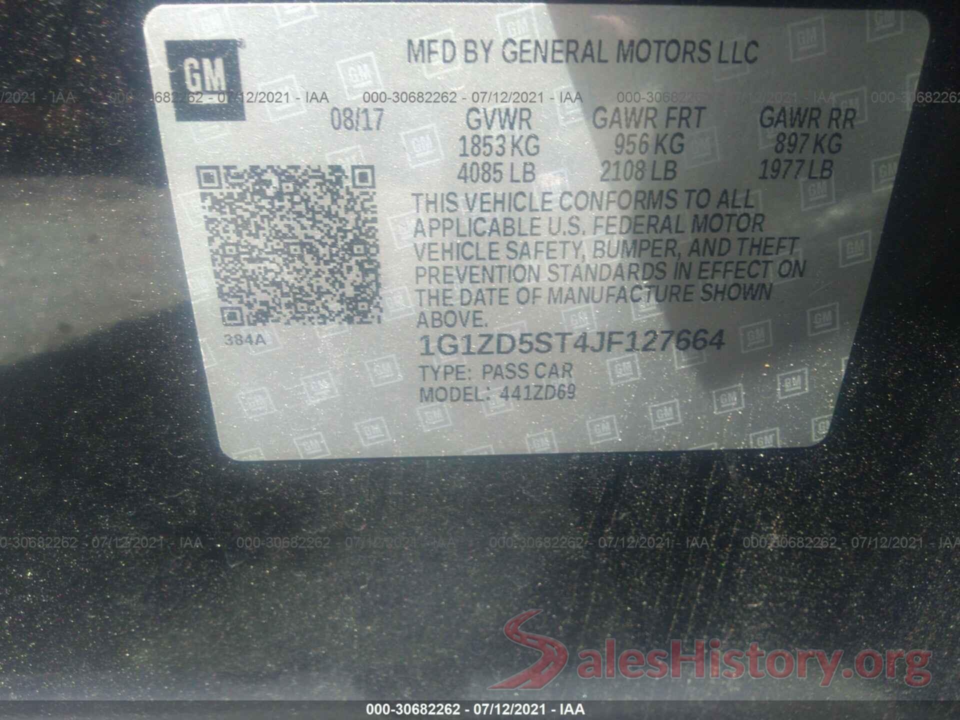 1G1ZD5ST4JF127664 2018 CHEVROLET MALIBU