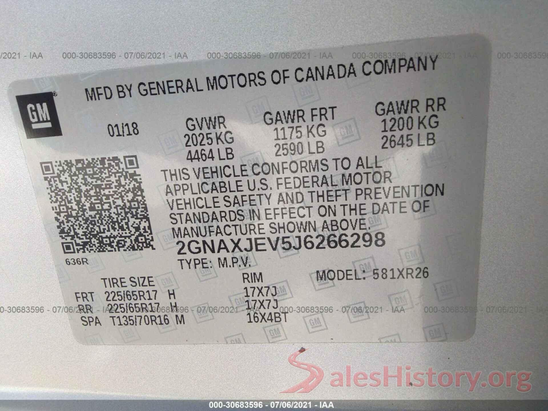 2GNAXJEV5J6266298 2018 CHEVROLET EQUINOX