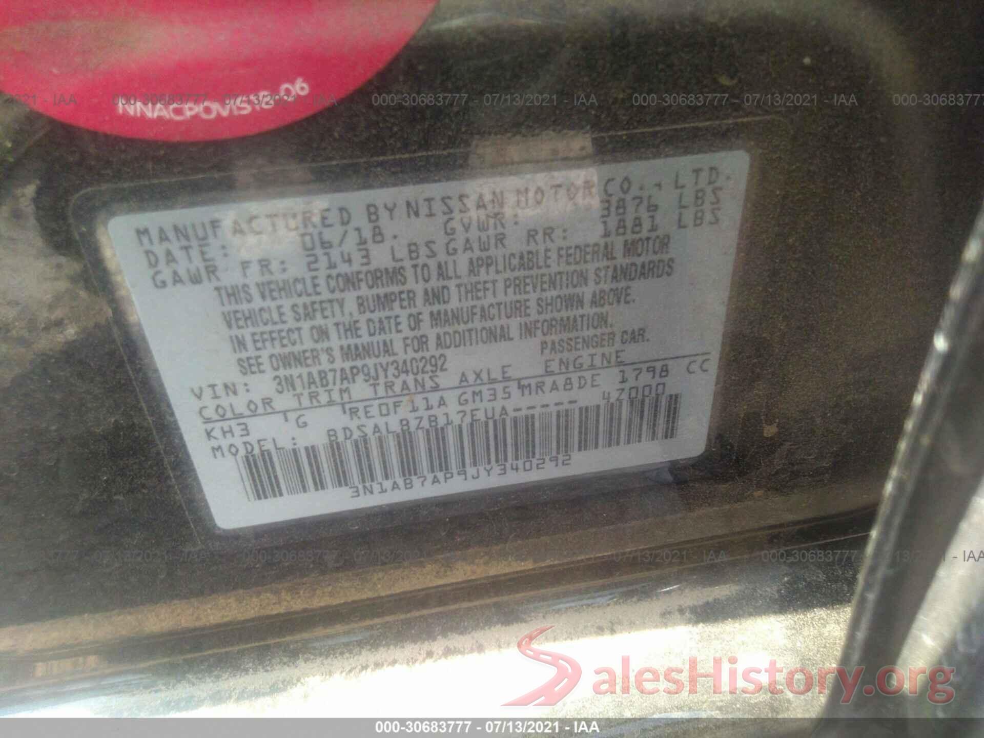 3N1AB7AP9JY340292 2018 NISSAN SENTRA