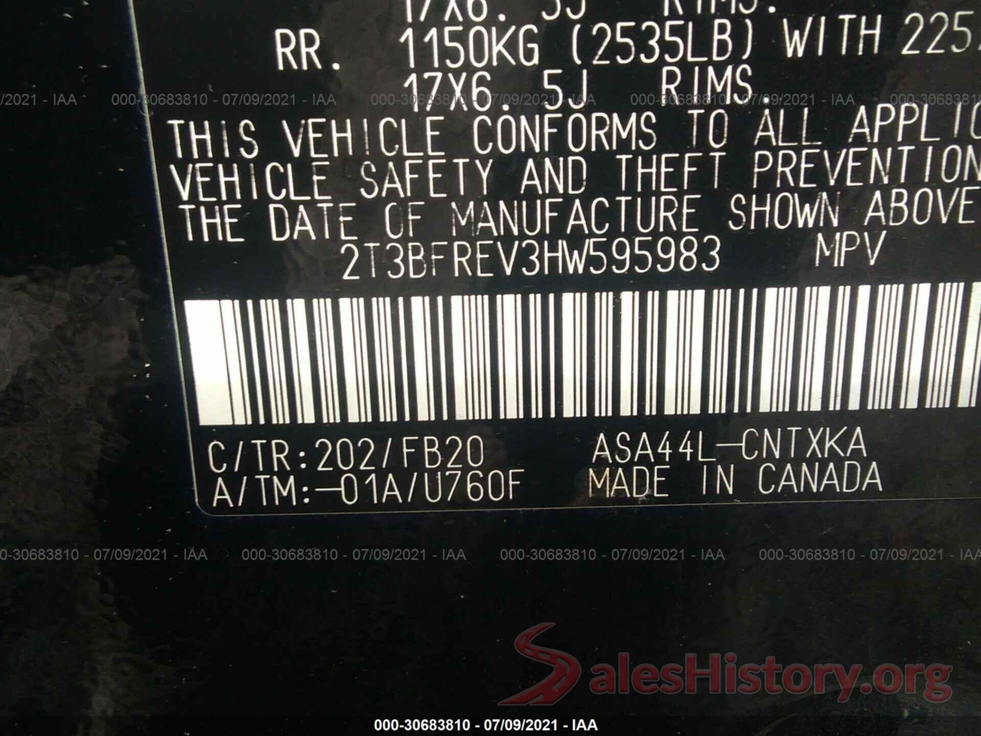 2T3BFREV3HW595983 2017 TOYOTA RAV4