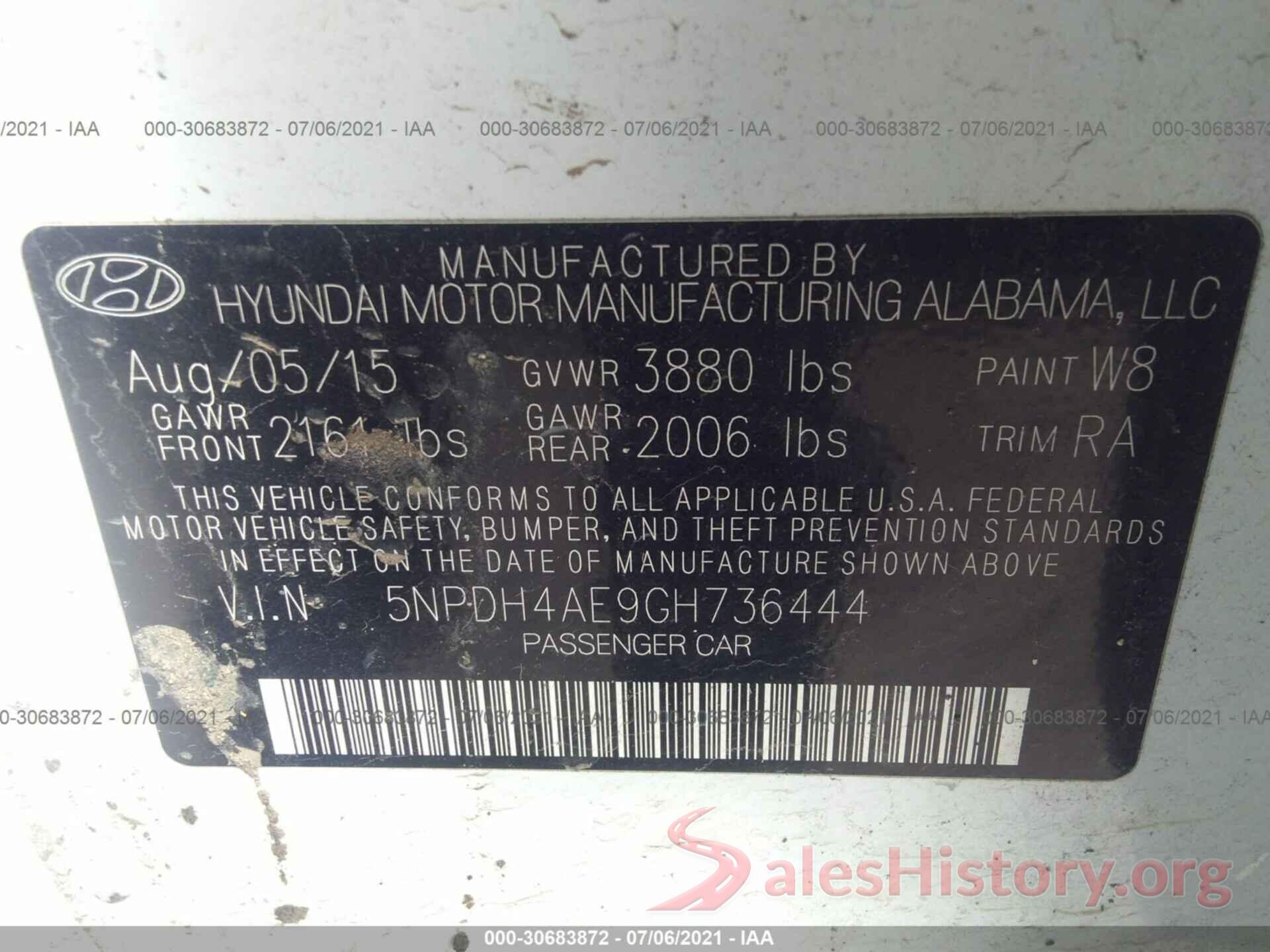 5NPDH4AE9GH736444 2016 HYUNDAI ELANTRA