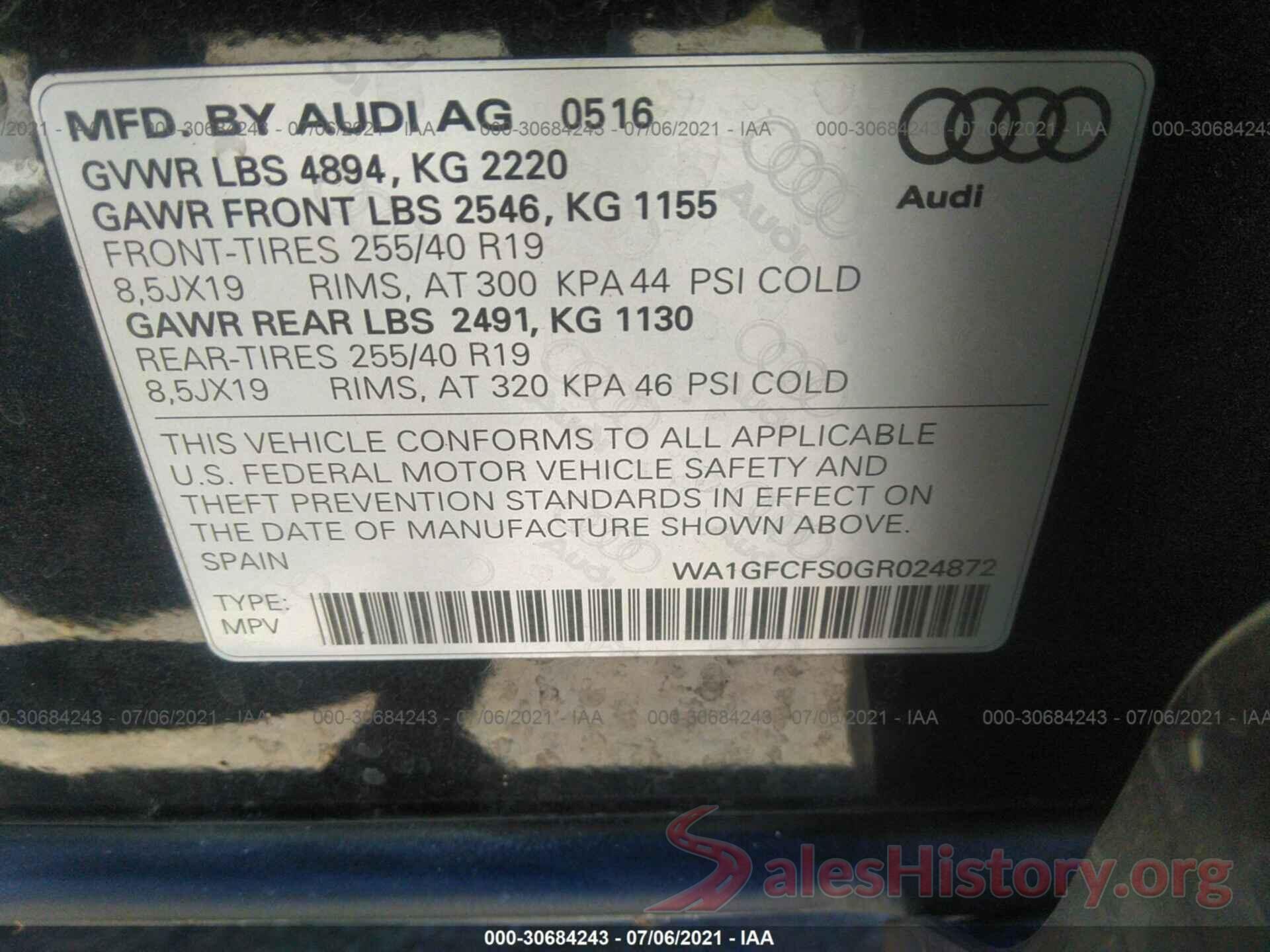 WA1GFCFS0GR024872 2016 AUDI Q3