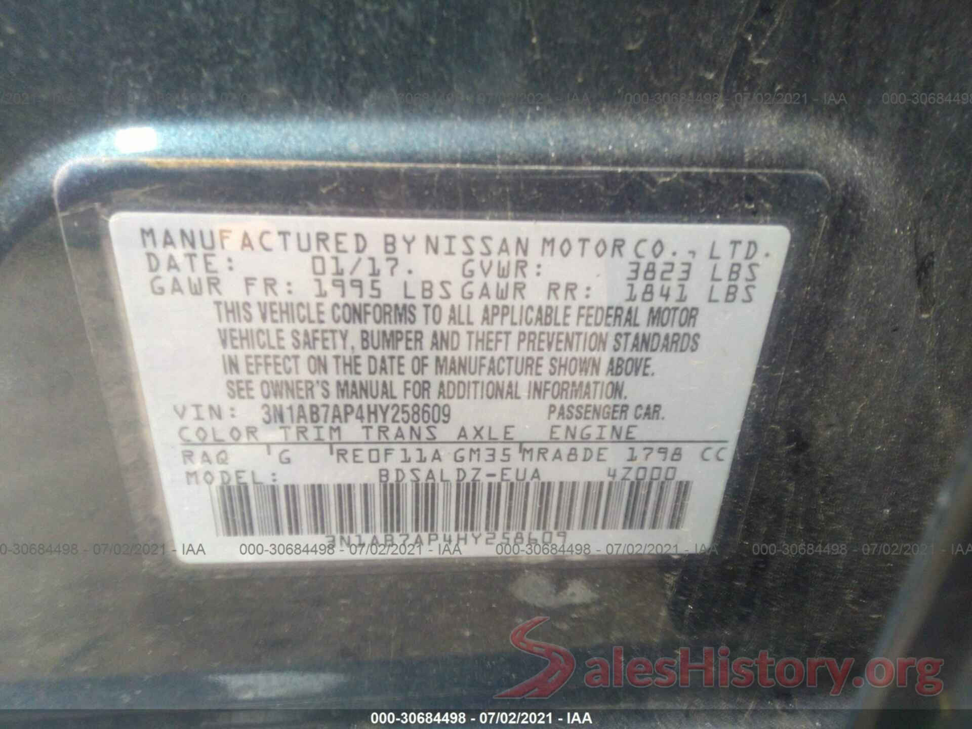 3N1AB7AP4HY258609 2017 NISSAN SENTRA