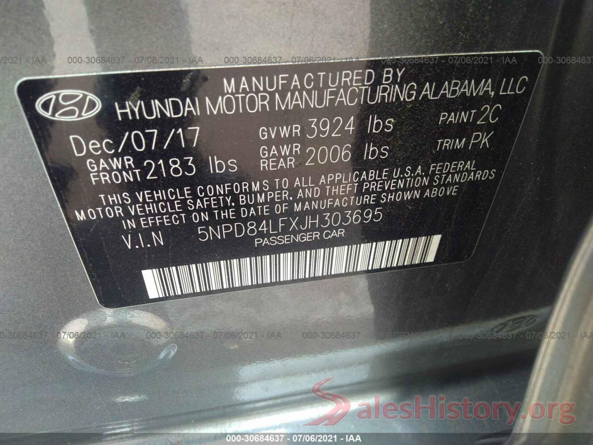 5NPD84LFXJH303695 2018 HYUNDAI ELANTRA