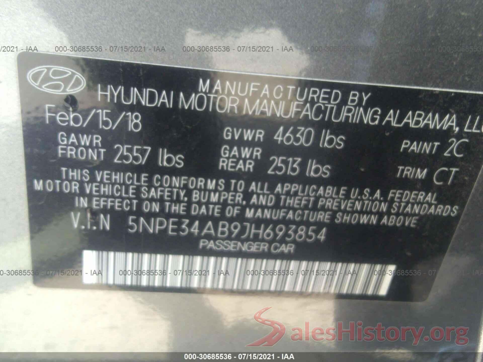 5NPE34AB9JH693854 2018 HYUNDAI SONATA