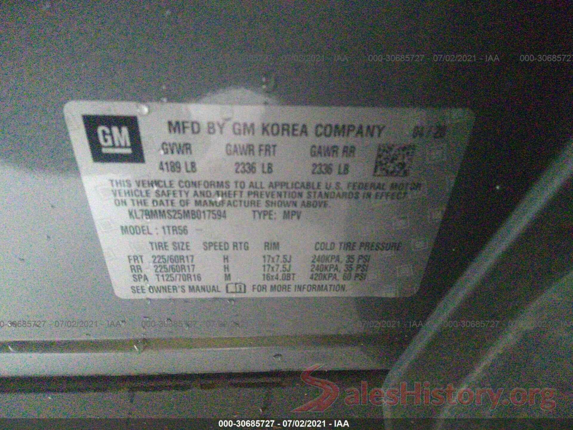 KL79MMS25MB017594 2021 CHEVROLET TRAILBLAZER