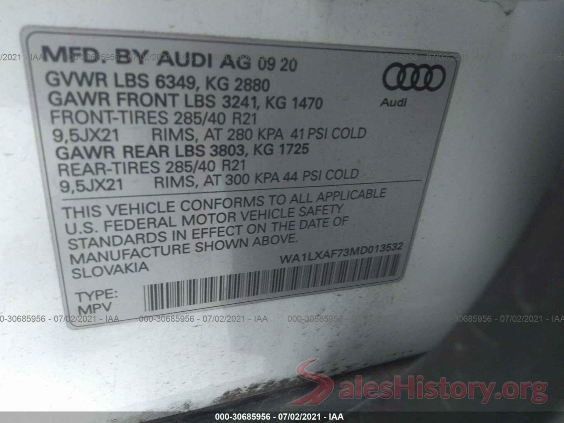 WA1LXAF73MD013532 2021 AUDI Q7