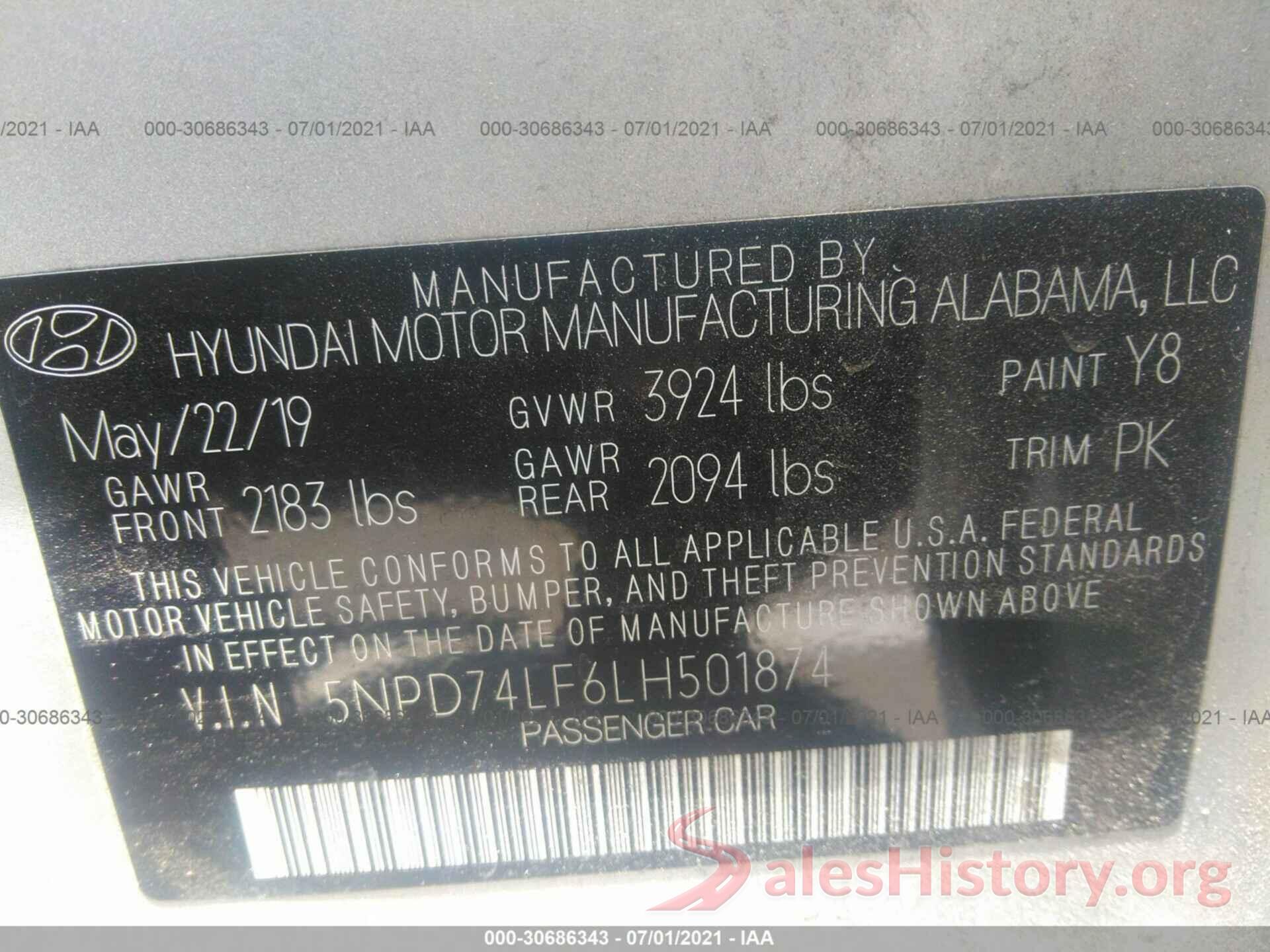 5NPD74LF6LH501874 2020 HYUNDAI ELANTRA