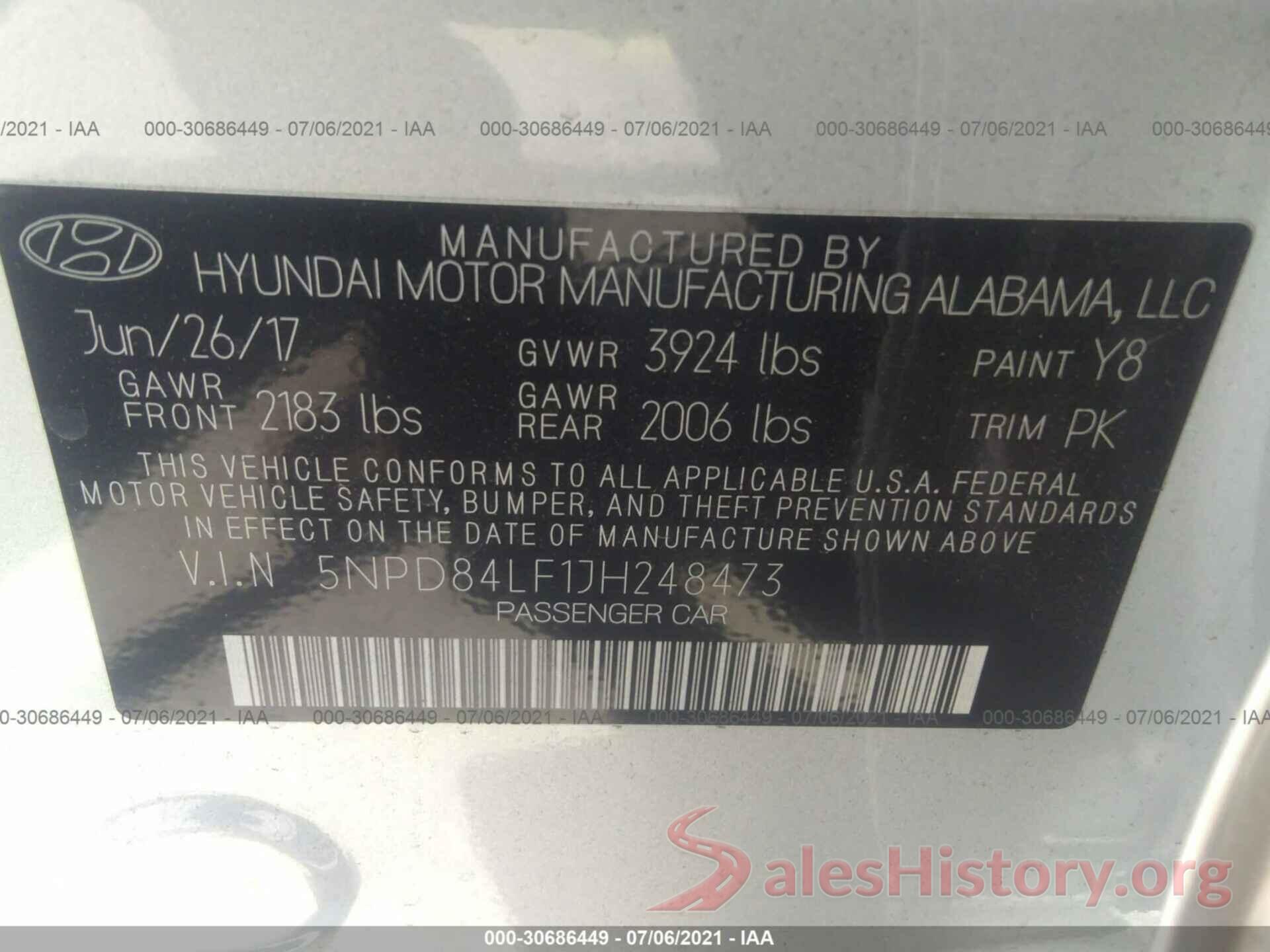 5NPD84LF1JH248473 2018 HYUNDAI ELANTRA