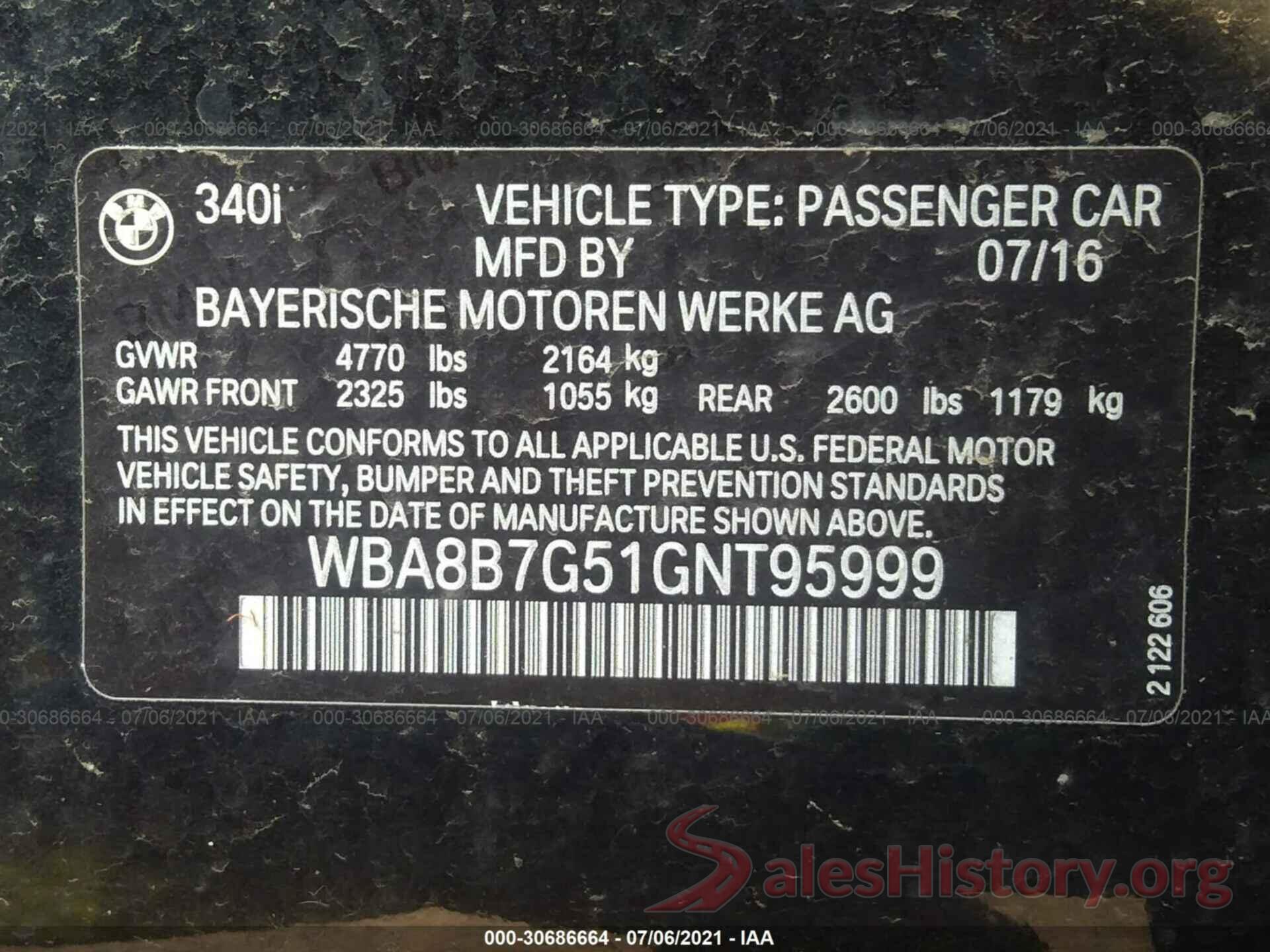 WBA8B7G51GNT95999 2016 BMW 3 SERIES