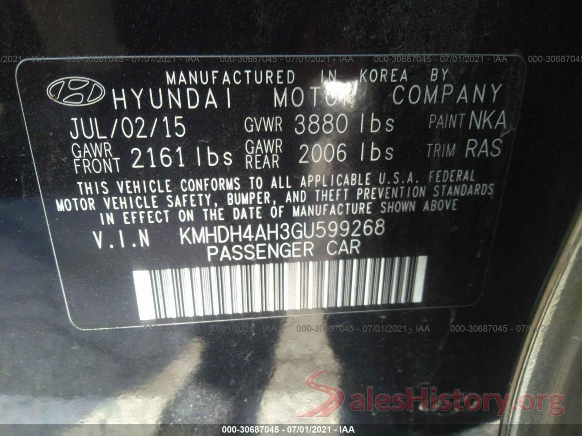 KMHDH4AH3GU599268 2016 HYUNDAI ELANTRA